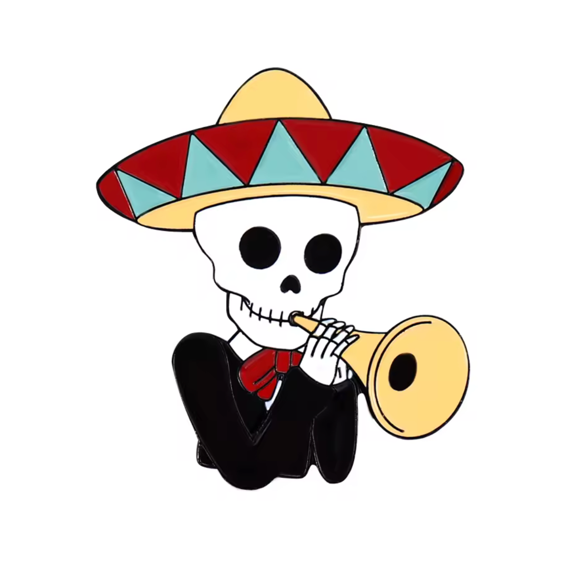 Mariachi Mexican Skeleton Trumpet Pin Badge