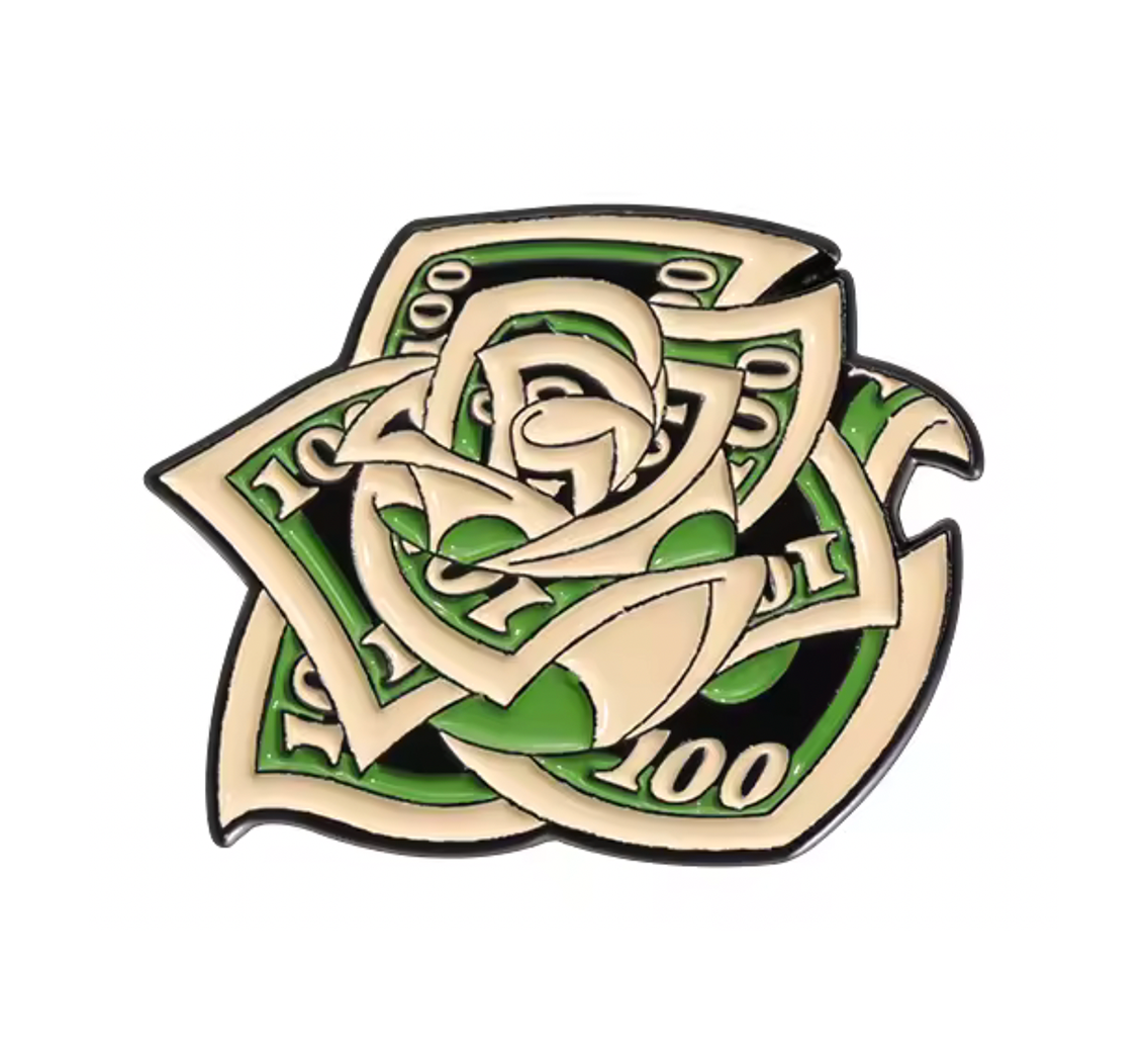 $100 Dollar Rose Flower Pin Badge