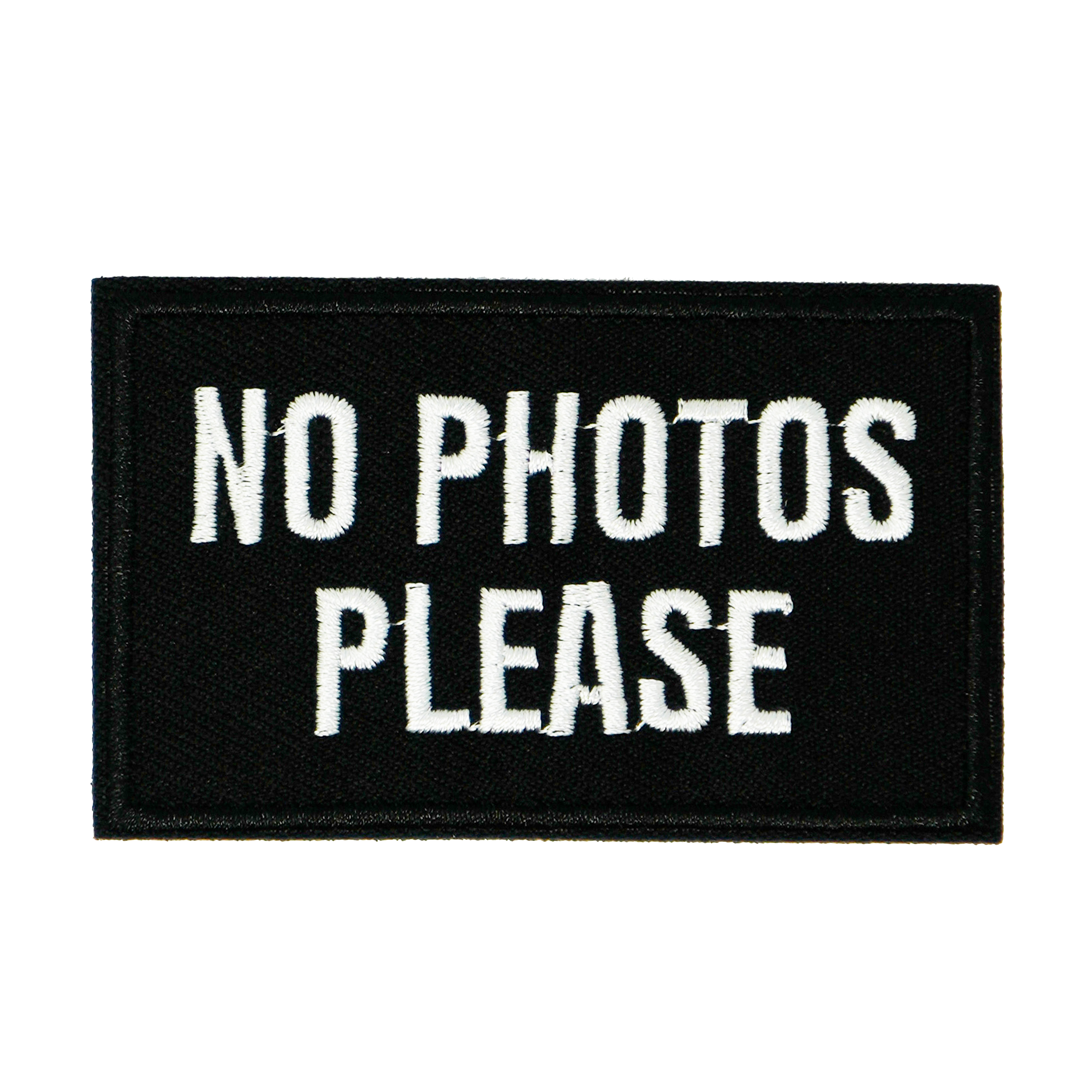 No Photos Please Black Iron On Patch (7.8 x 5cm)