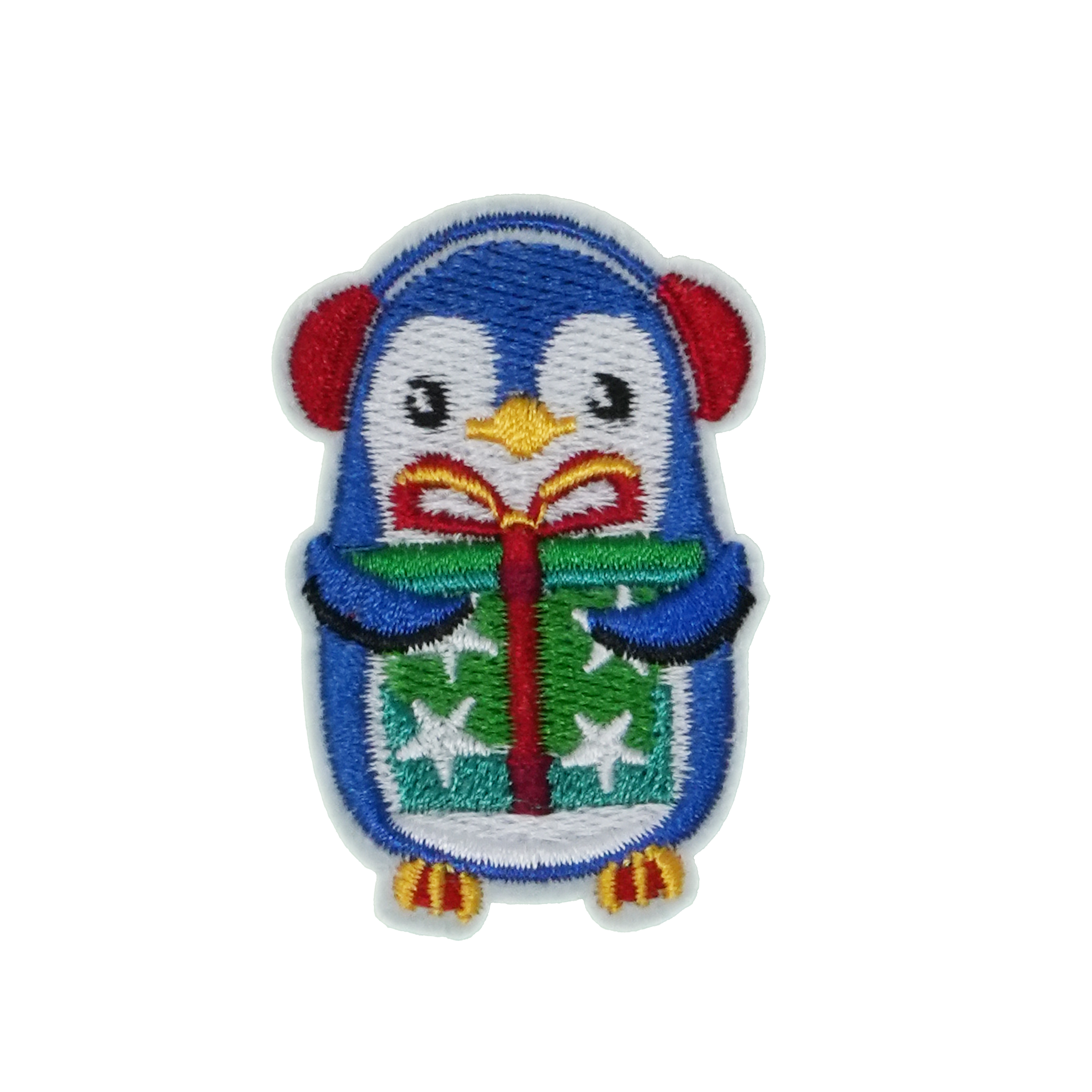 Penguin With Present Xmas Patch Iron On (4 x 5cm)