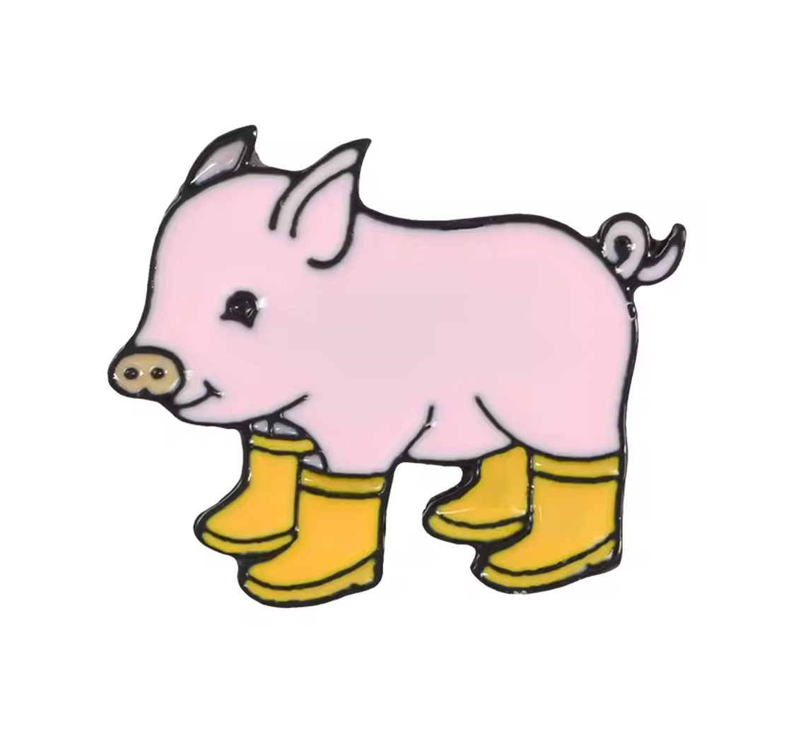 Little Piggy With Yellow Wellies Pin Badge