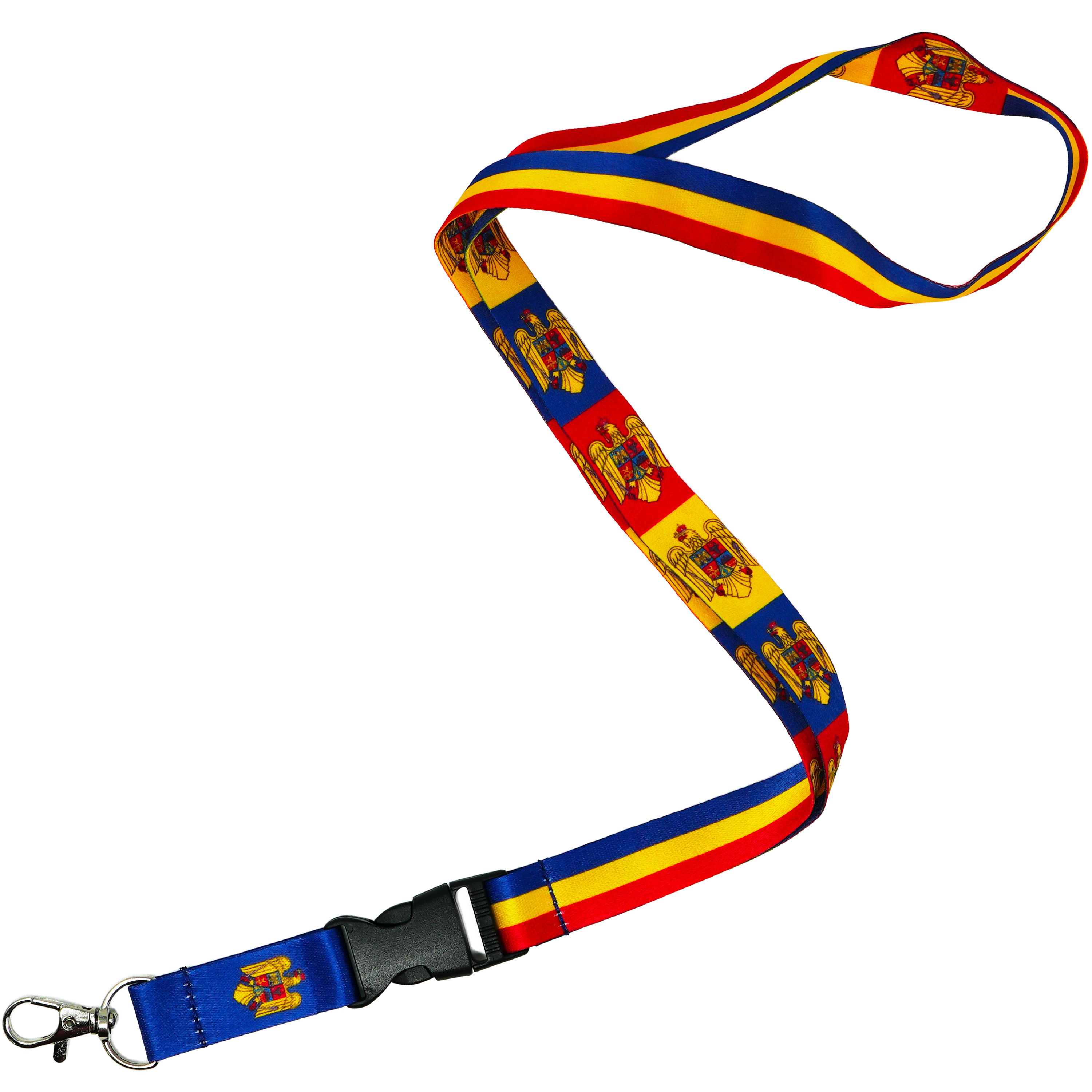 Romania Flag Lanyard – Tricolour Red, Yellow & Blue Neck Strap with National Emblem