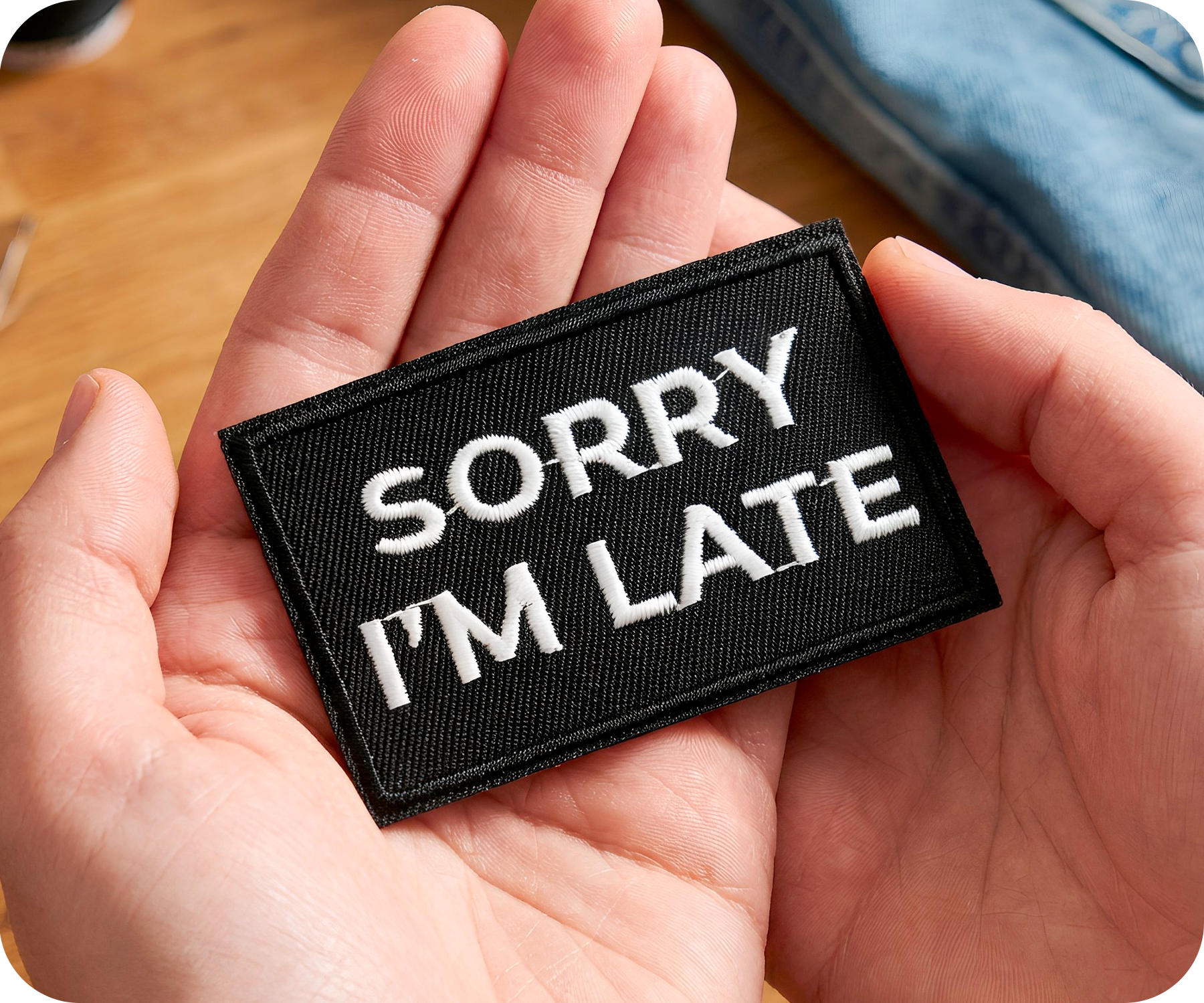 Sorry I'm Late Black Iron On Patch (7.8 x 5cm)