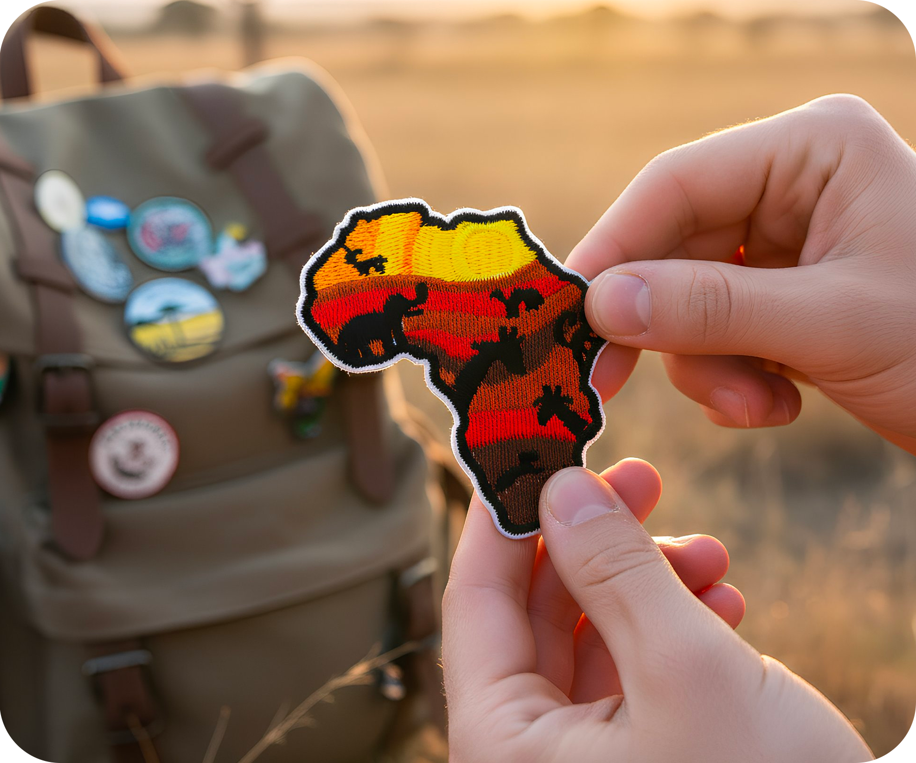 Africa Continent Shape Safari Animals Iron On Patch (7 x 6.5cm)