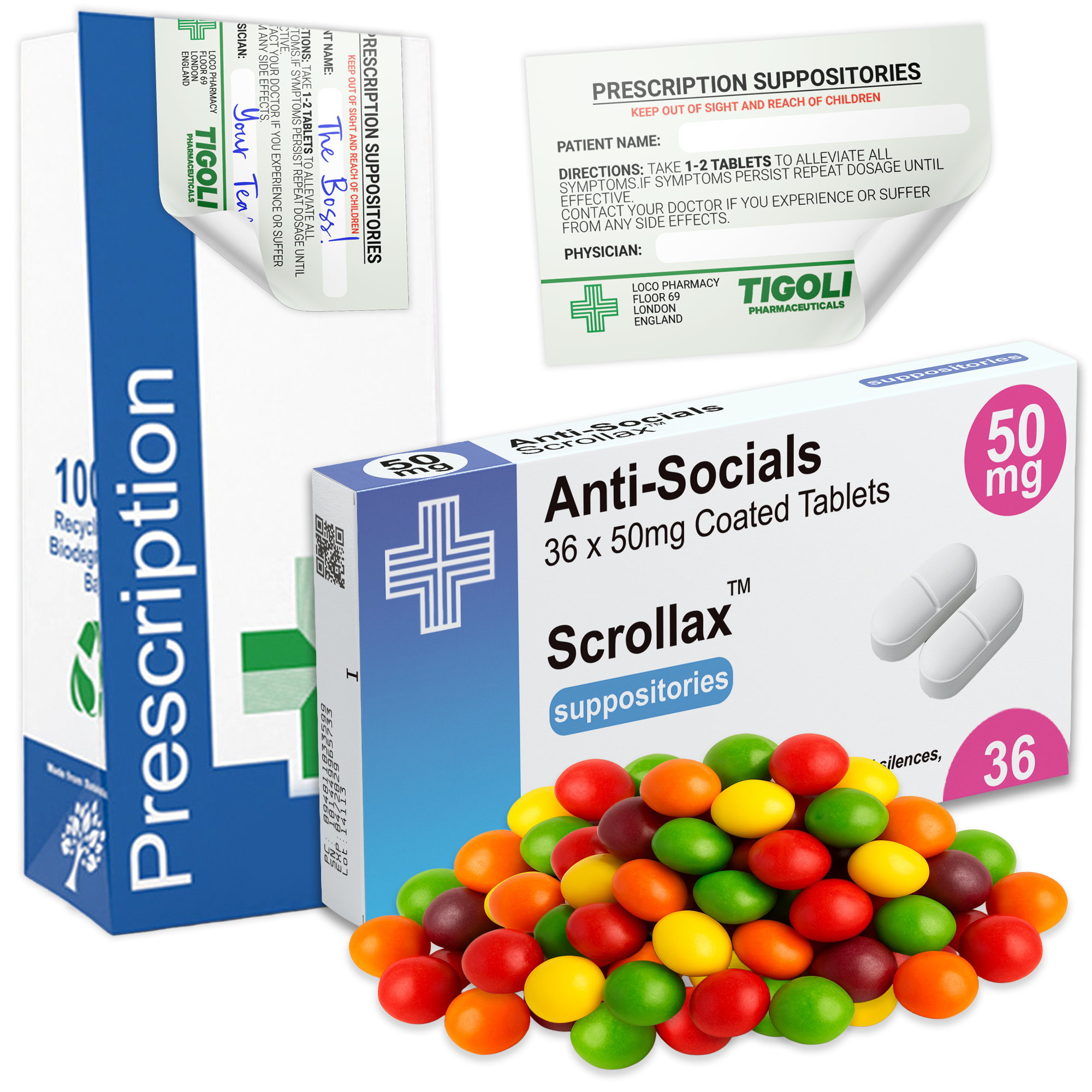 Caramelos de broma con receta médica anti-coños, 36 g | Veganos y vegetarianos