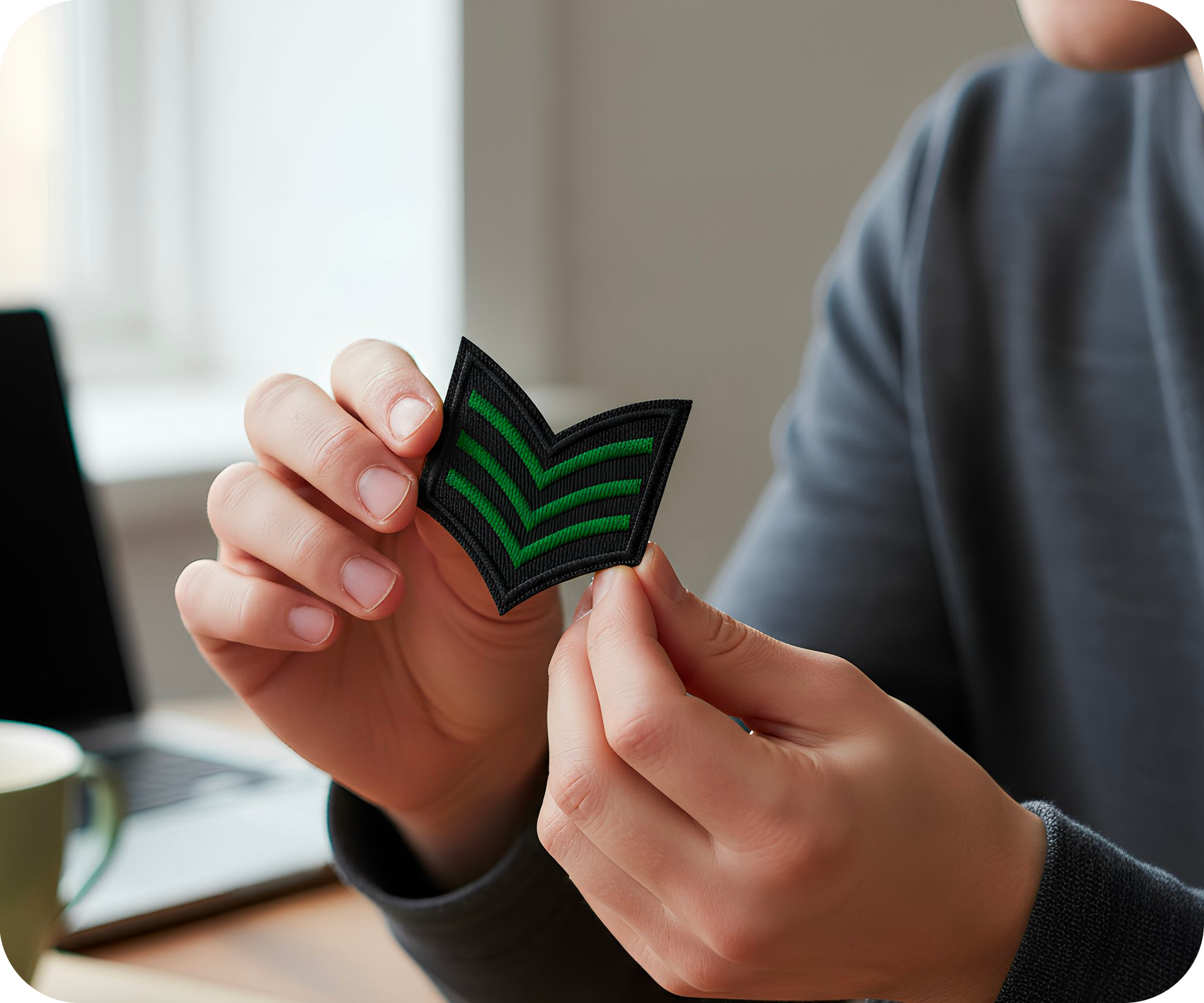 Black & Green Sargent Rank Insignia Iron On Patch (5.5 x 5cm)