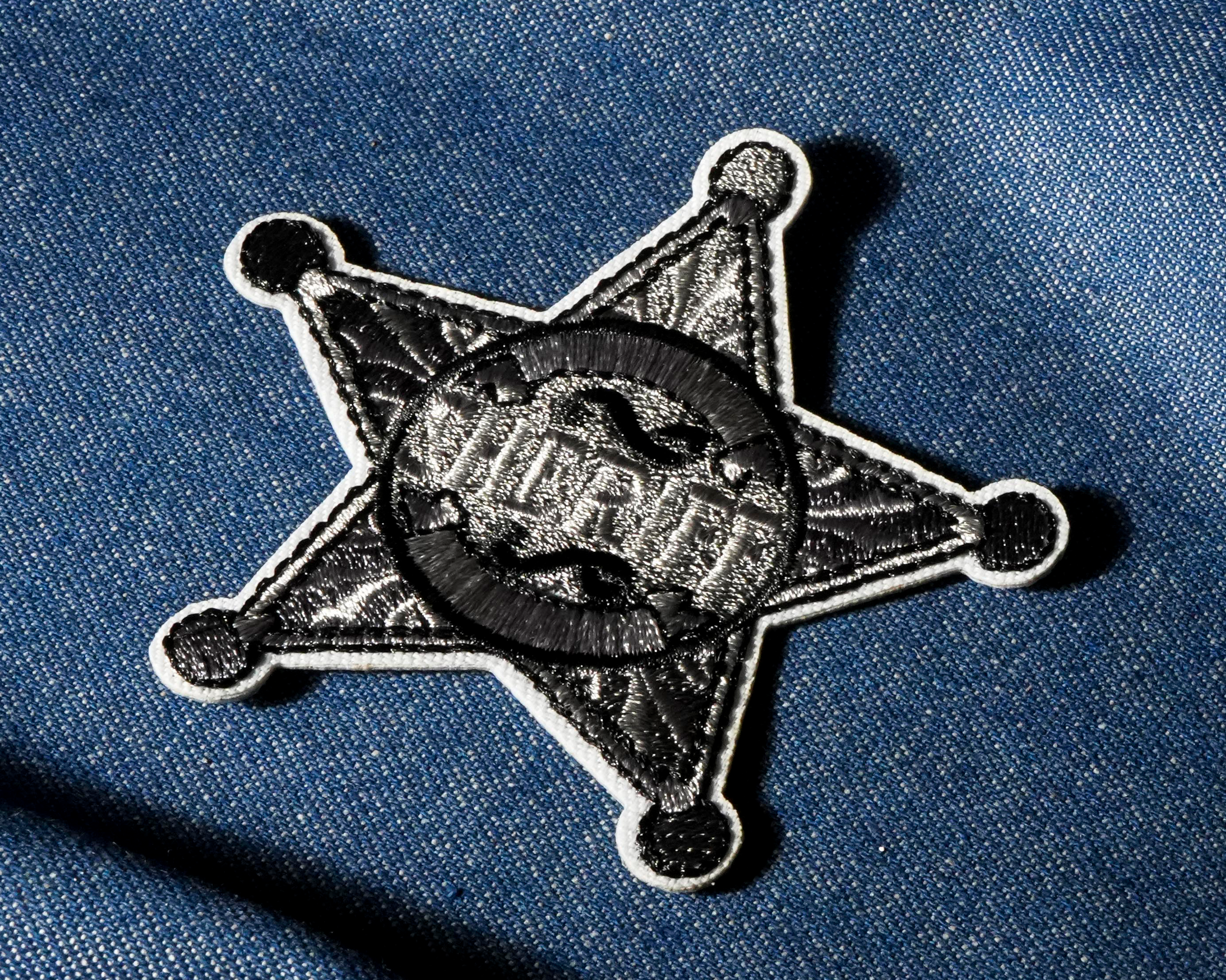 Sheriff Badge Silver Star Patch Iron On (8 x 8cm)