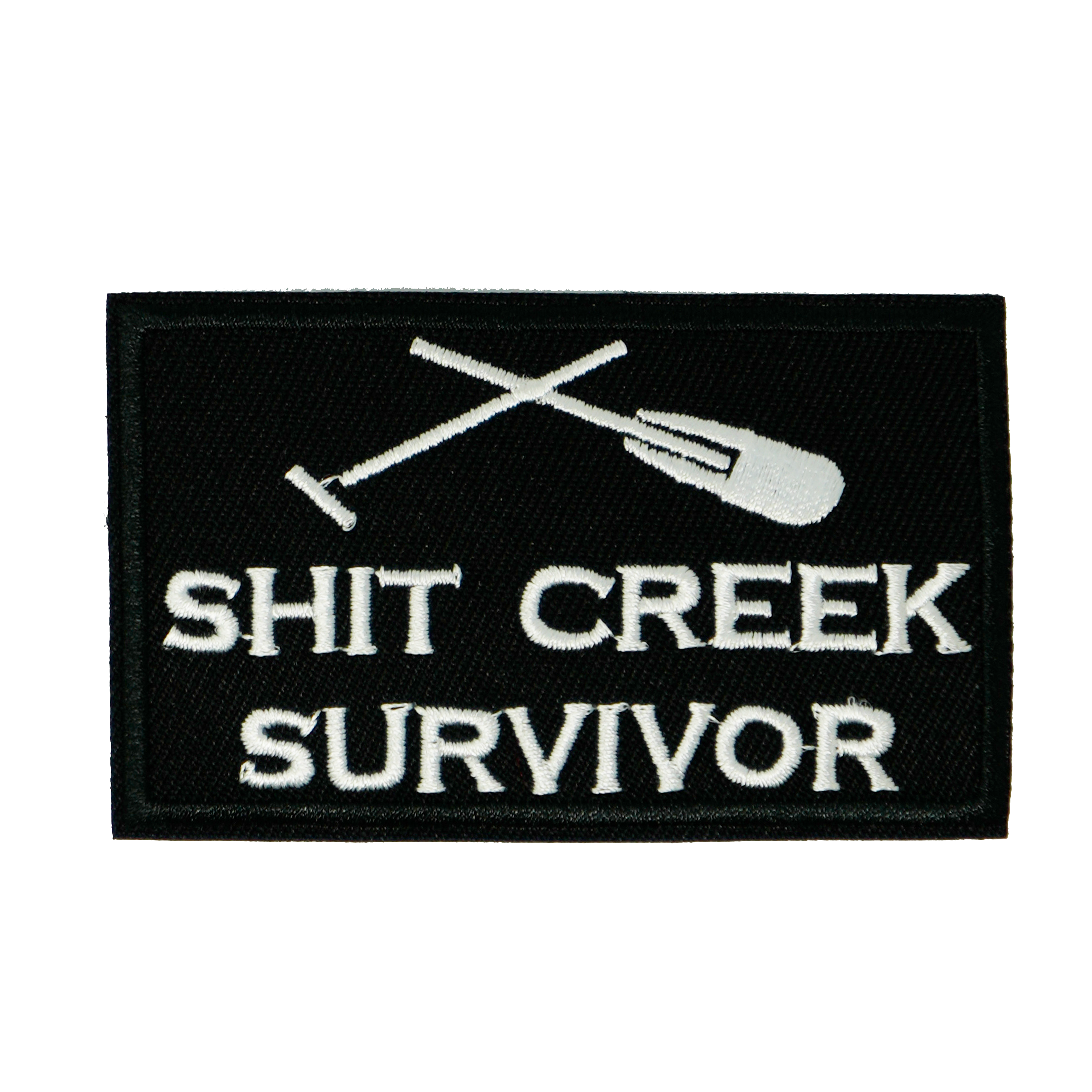Shit Creeks Survivor Black Iron On Patch (7.8 x 5cm)