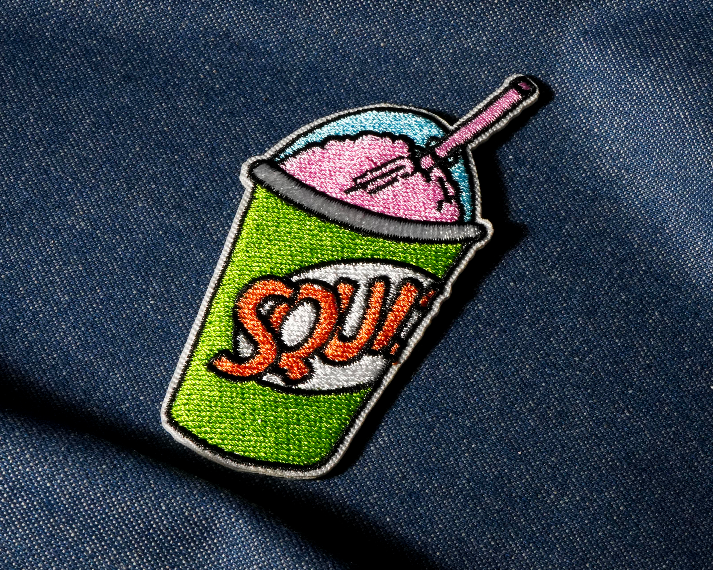 Ice Slush Drink Patch Iron On (9x 4cm)
