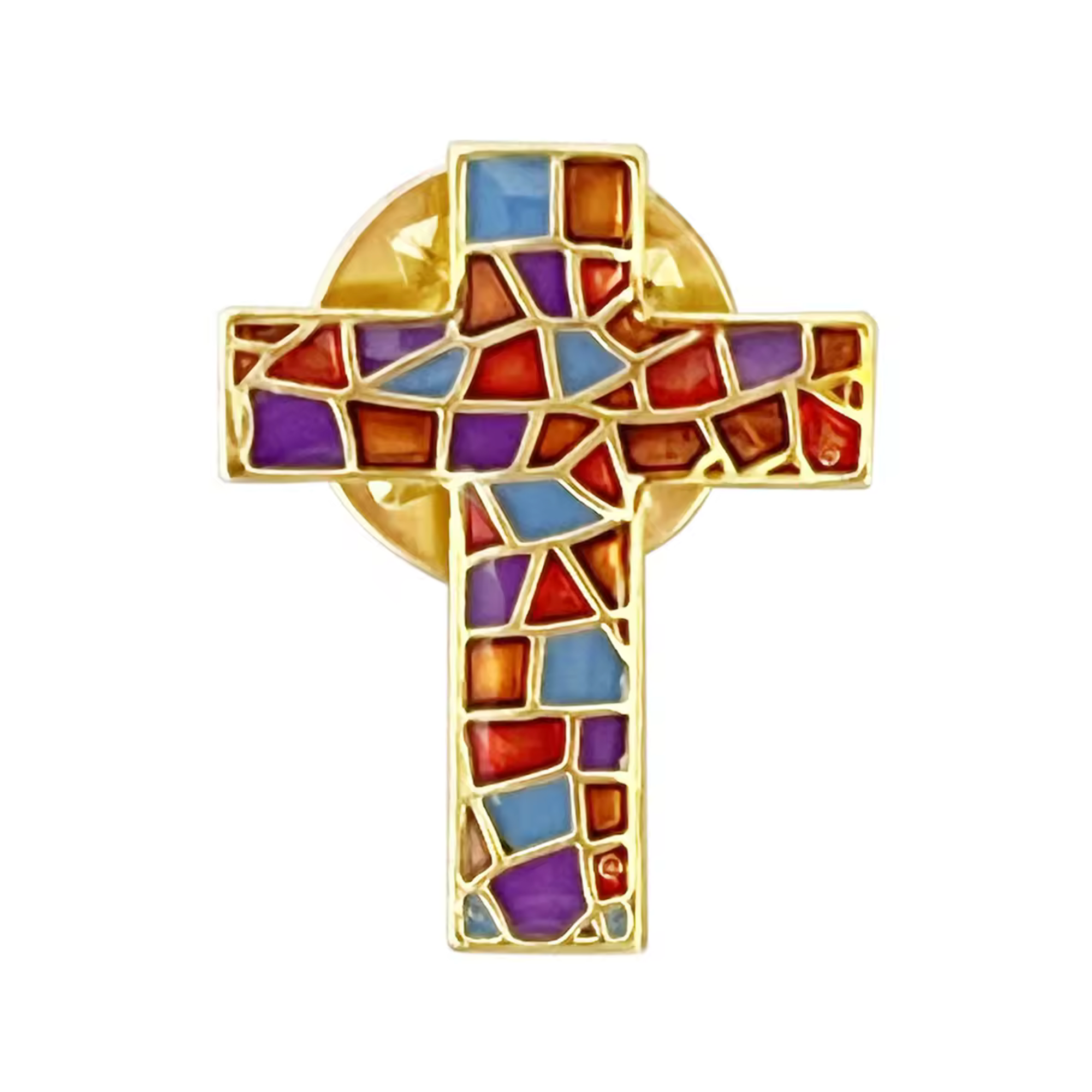 Stained Glass Crucifix Cross Pin Badge