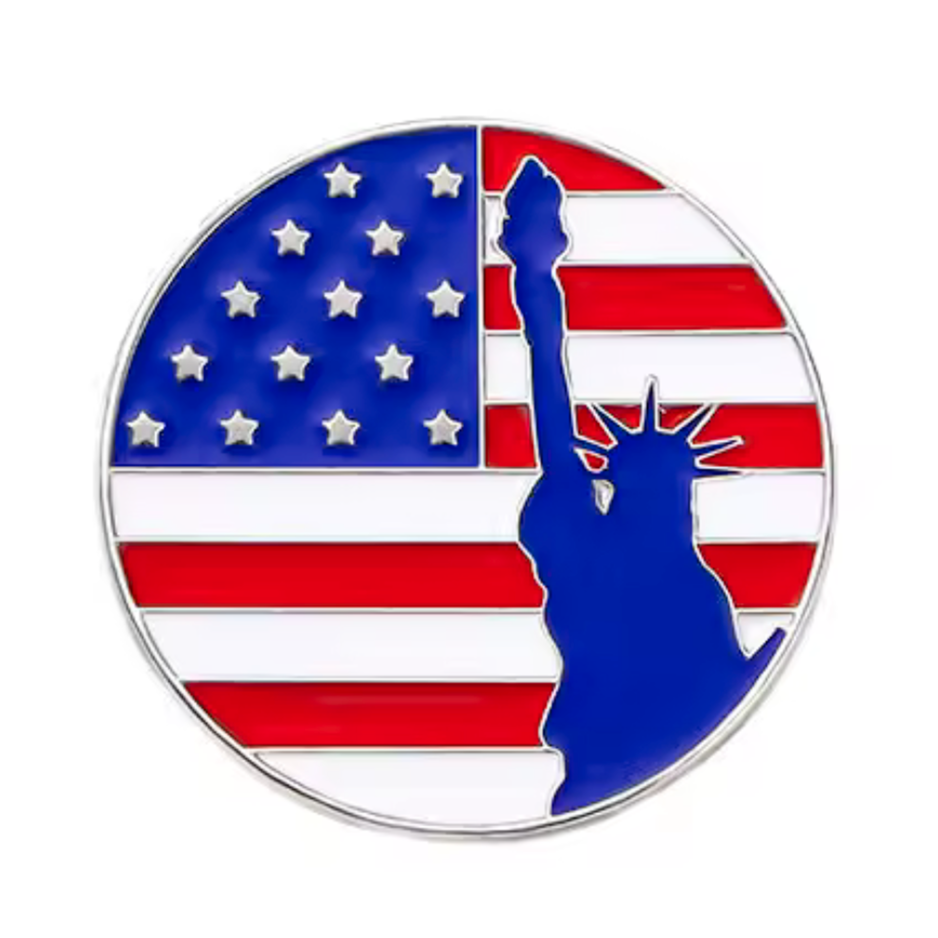 Statue of Liberty Unites States USA Flag Round Pin Badge