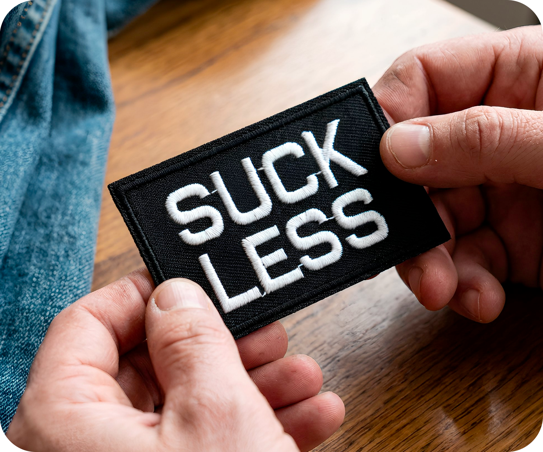 Suck Less Black Iron On Patch (7.8 x 5cm)