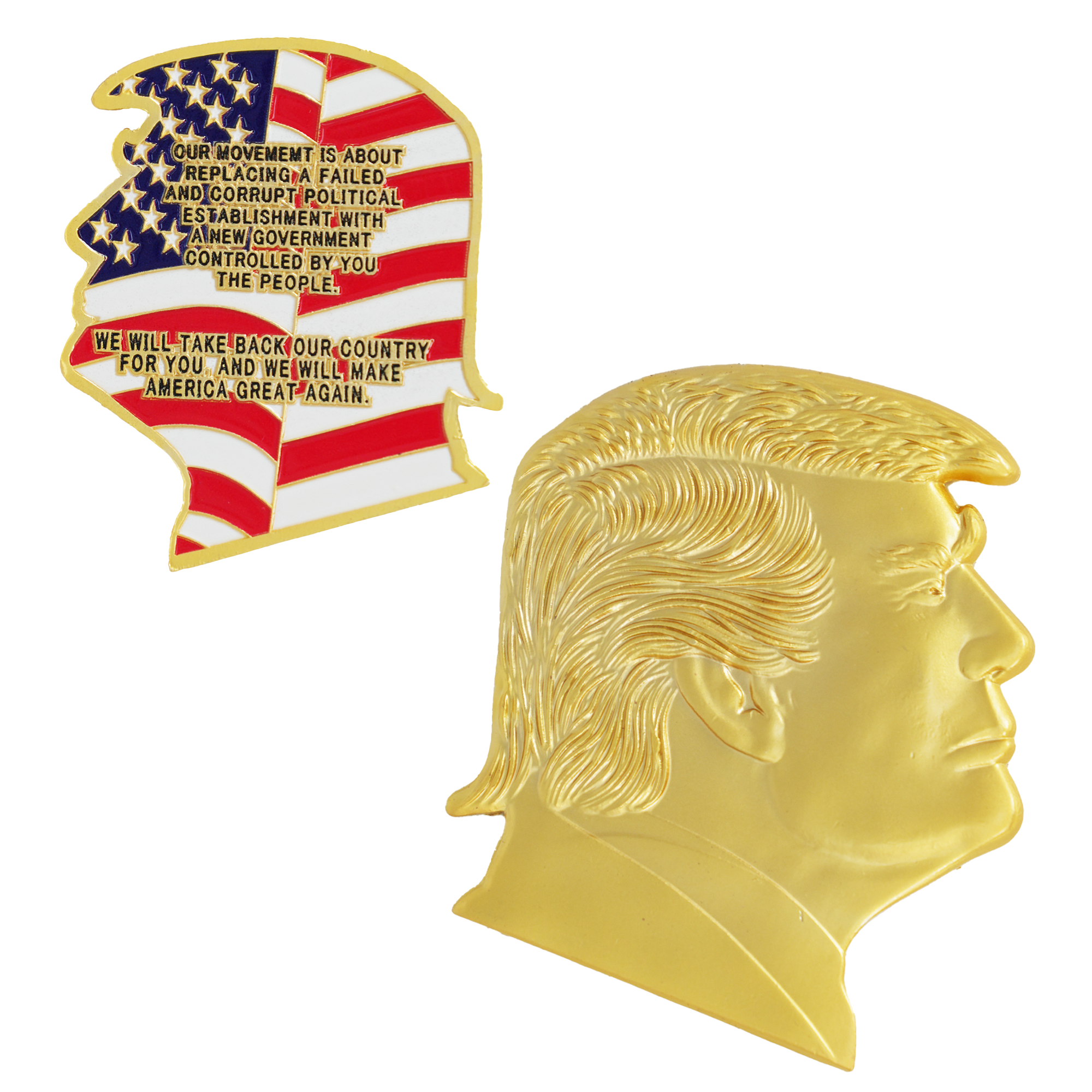 Trump Head-Shaped Gold Challenge Coin