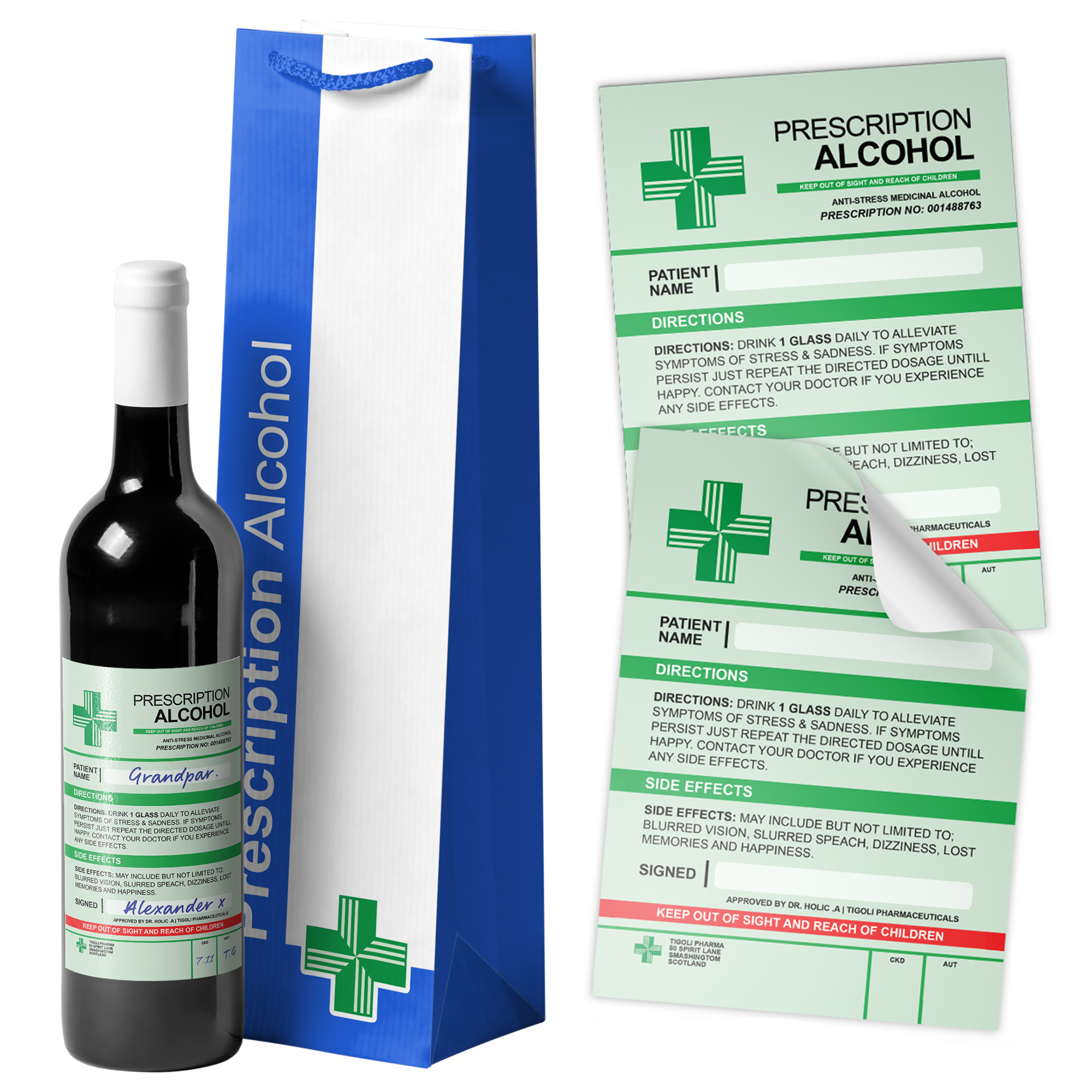 Prescription Alcohol Bottle Bag + Stickers