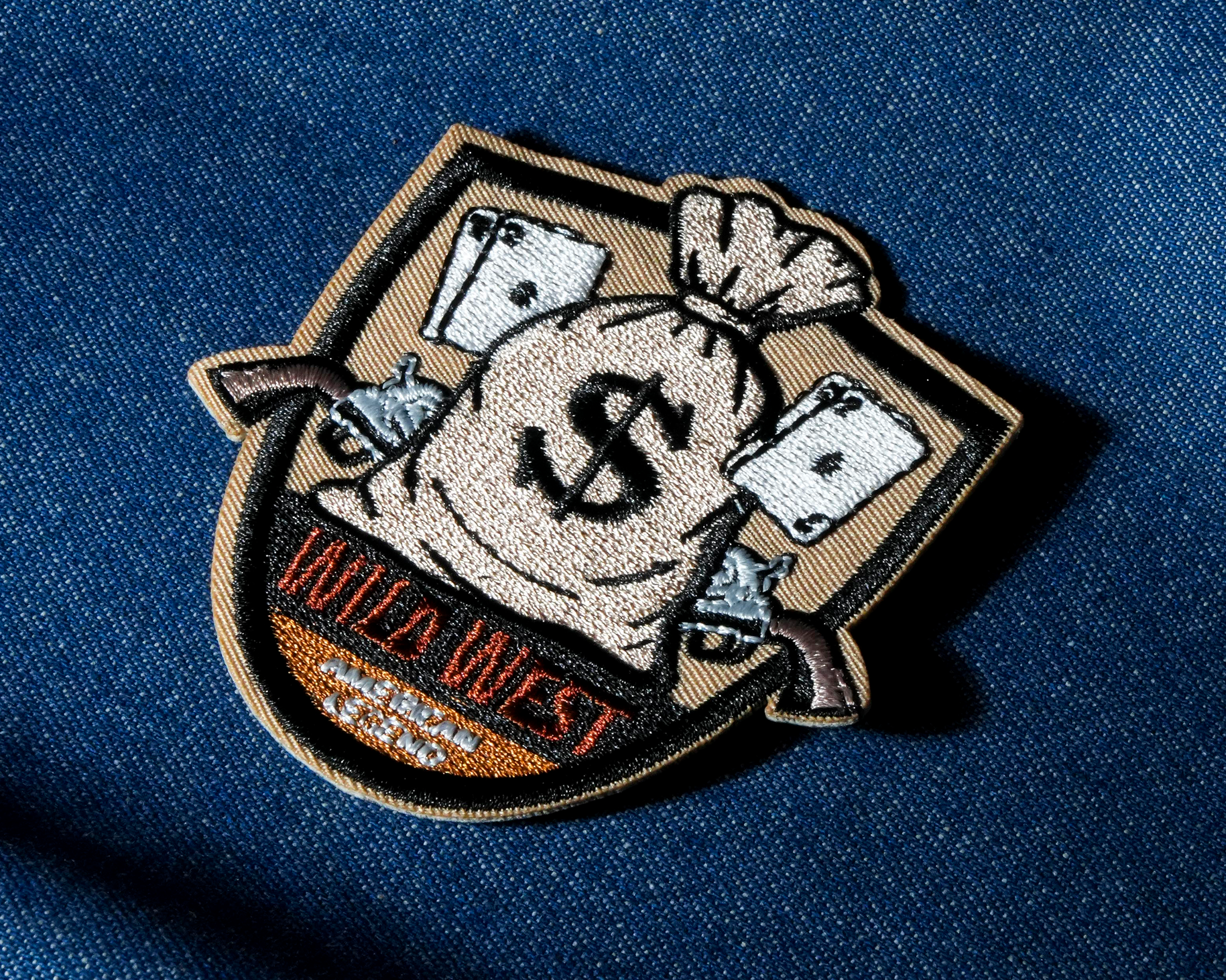 Wild West Money Pistol Poker Patch Iron On (7.5 x 8cm)