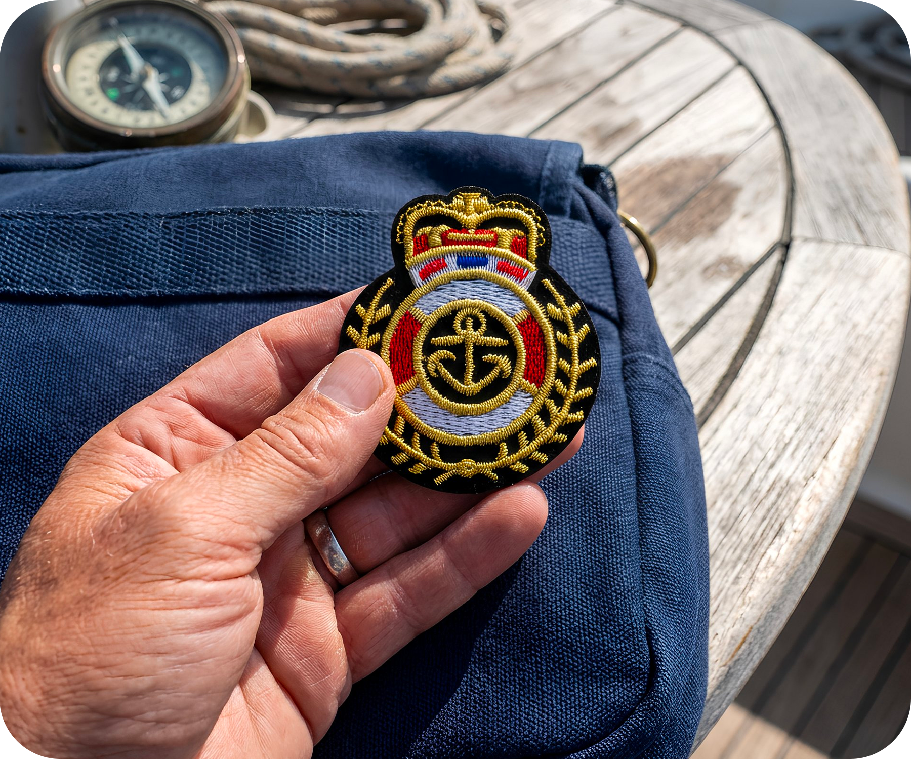 Navy Officer Cap Badge Buoy Crown Iron On Patch (6.5 x 5.5cm)