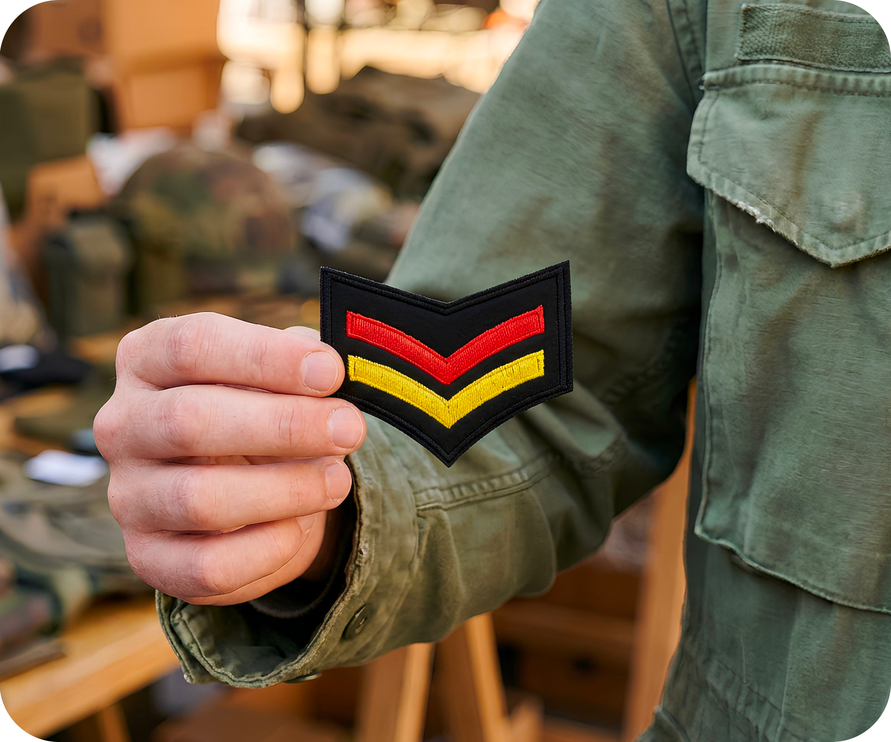 Corporal Yellow Red Germany Rank Army Iron On Patch (6 x 7.5cm)