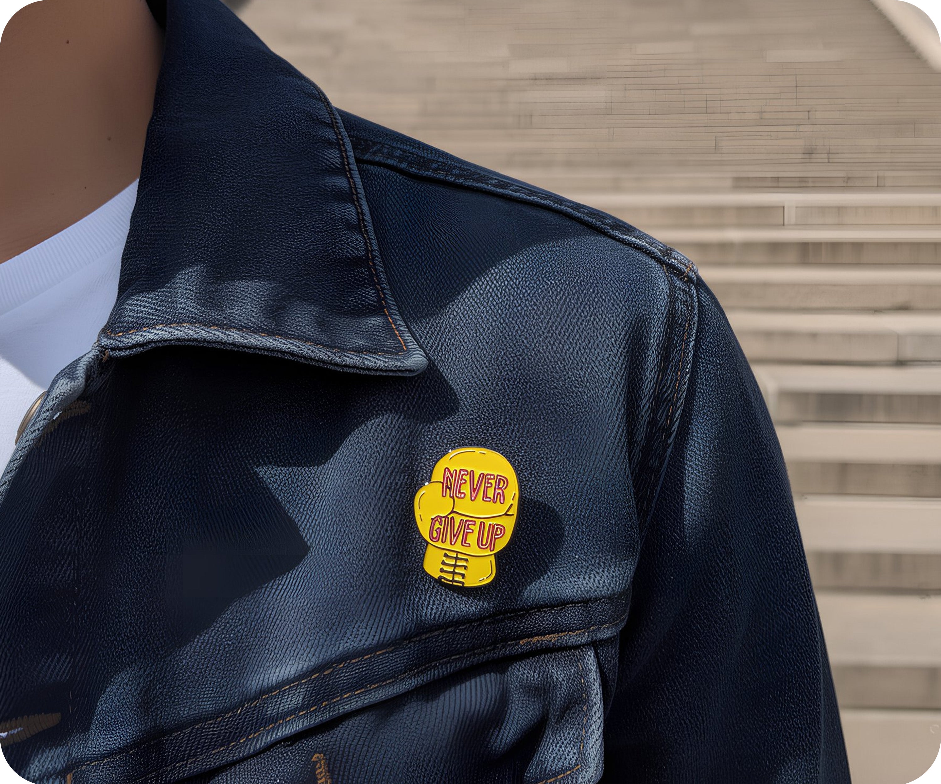 Never Give Up Boxing Glove Pin Badge
