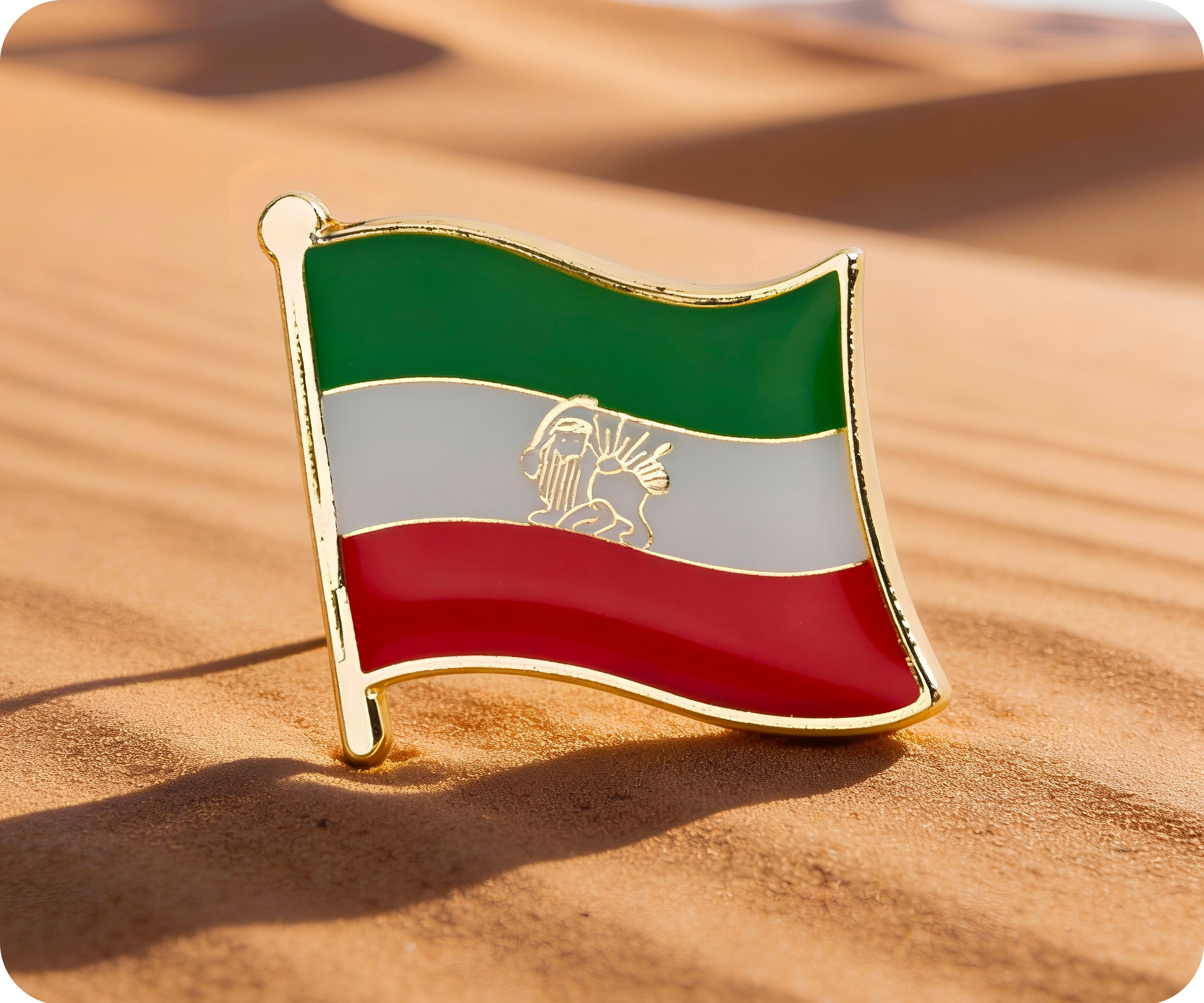 Pin con la bandera del sol y el león de Irán