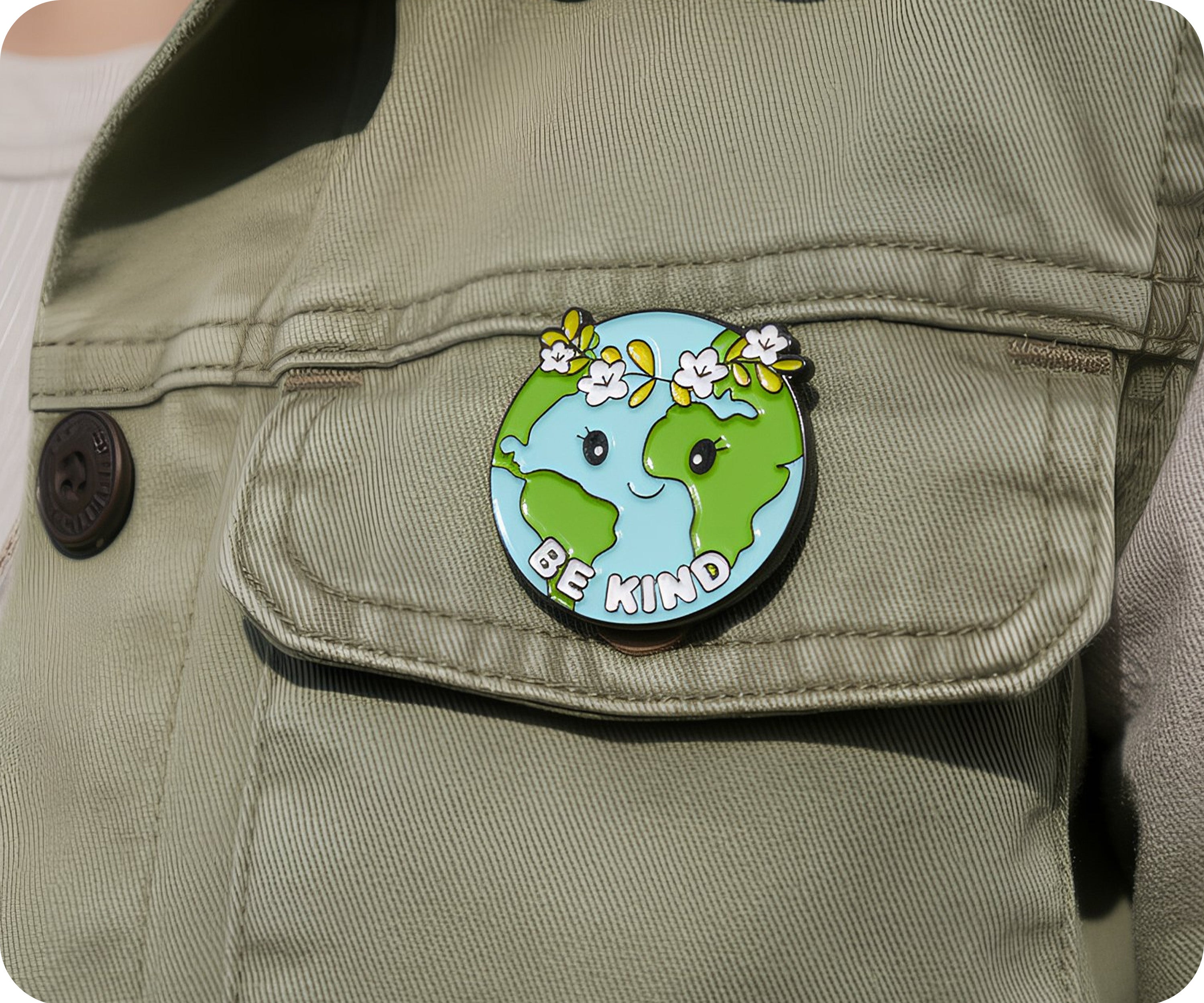 Be Kind Earth Round Pin Badge