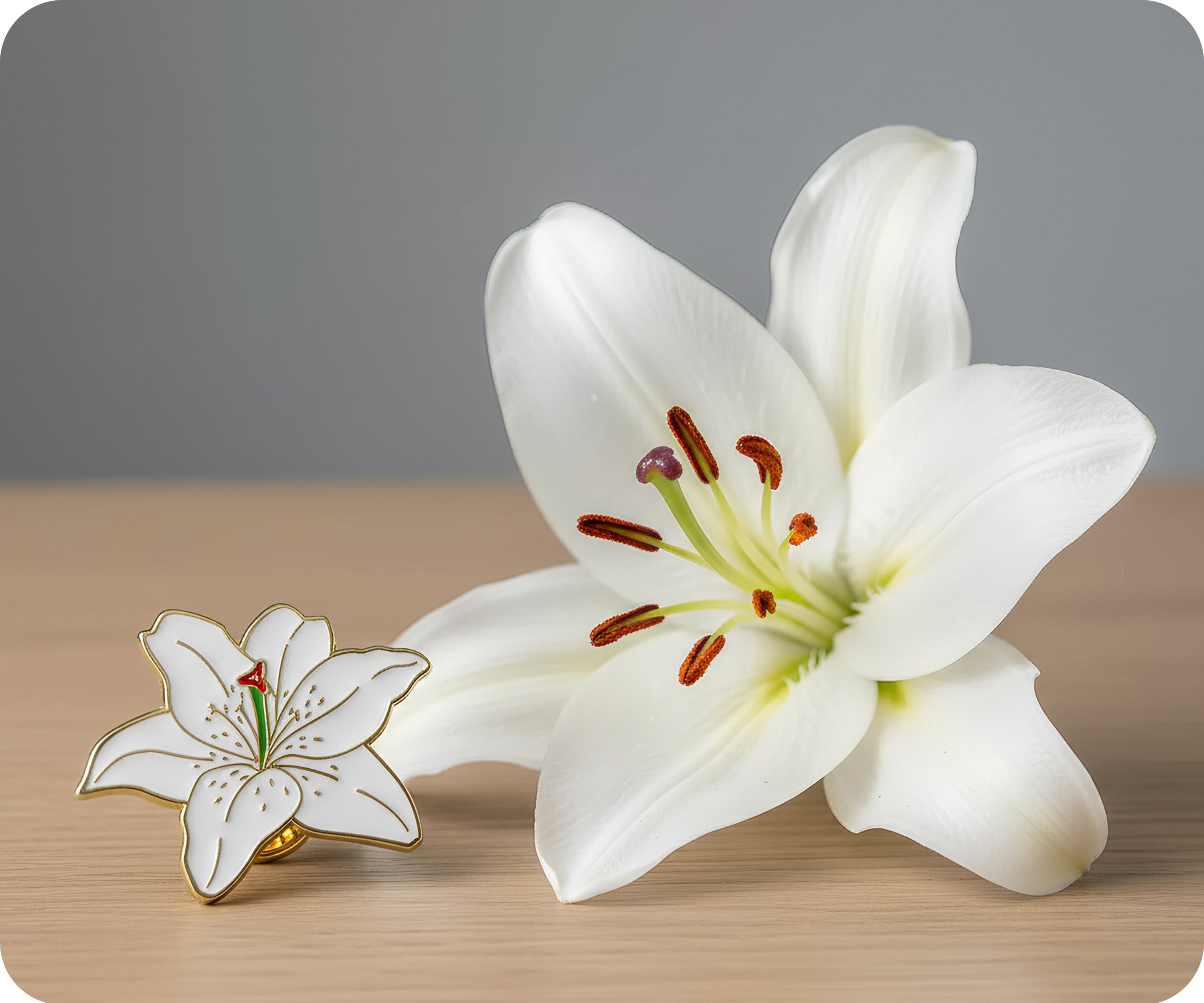 White Lilly Flower Pin Badge