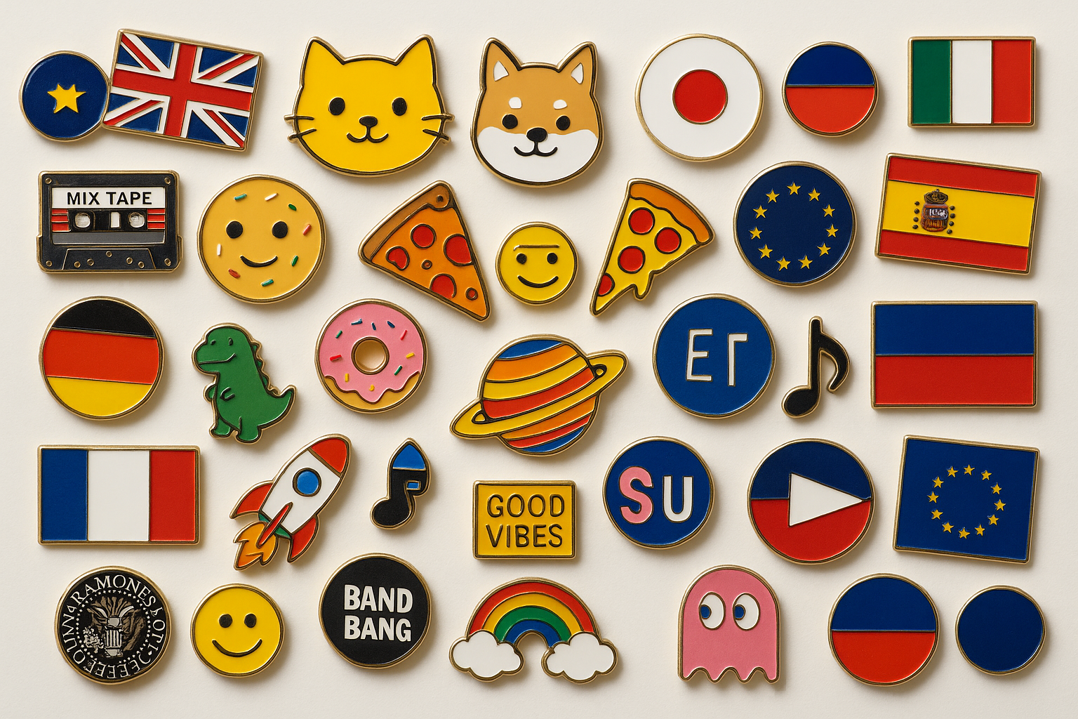 lots of novelty and flag pin badges