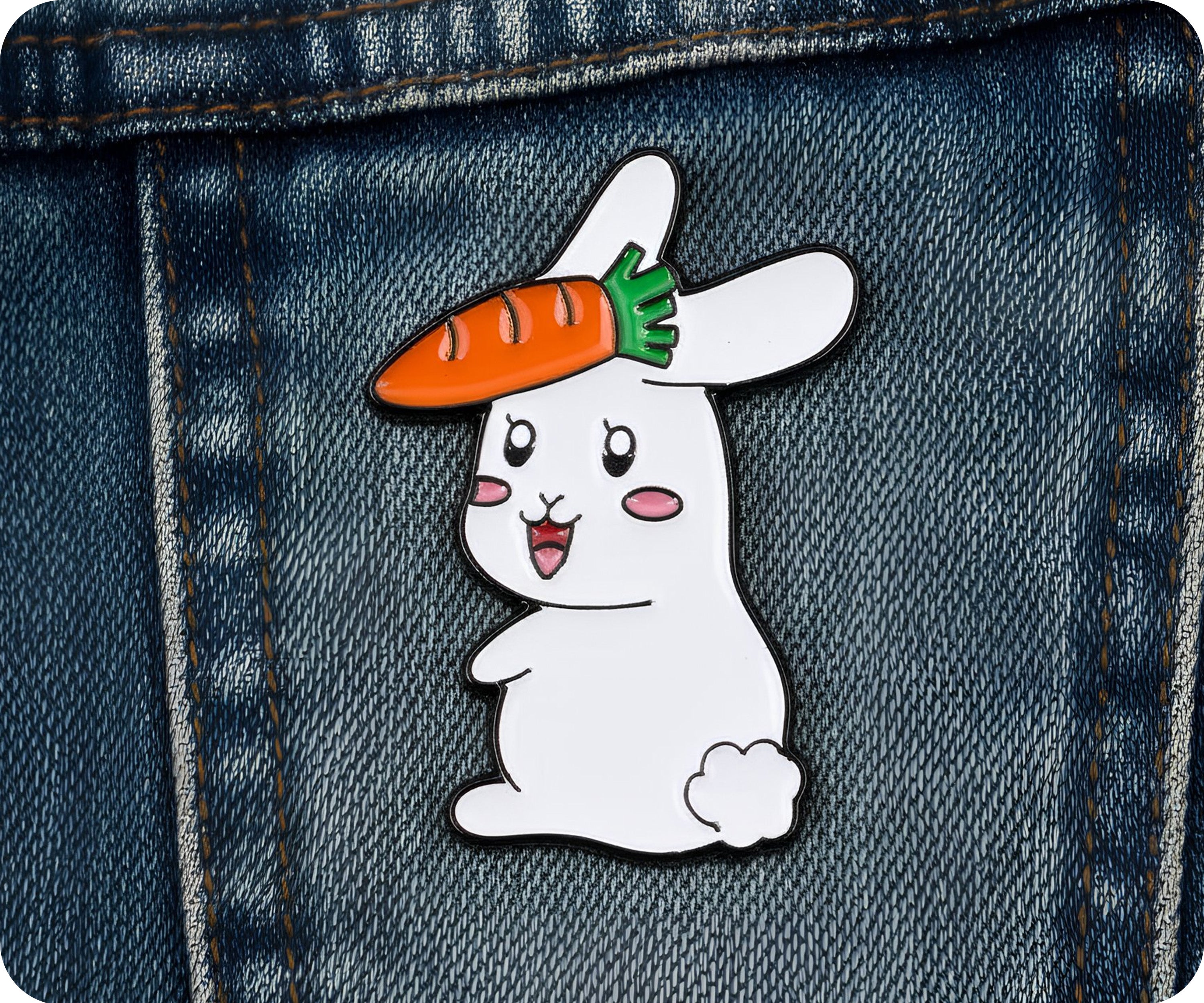 Rabbit With Carrot Pin Badge