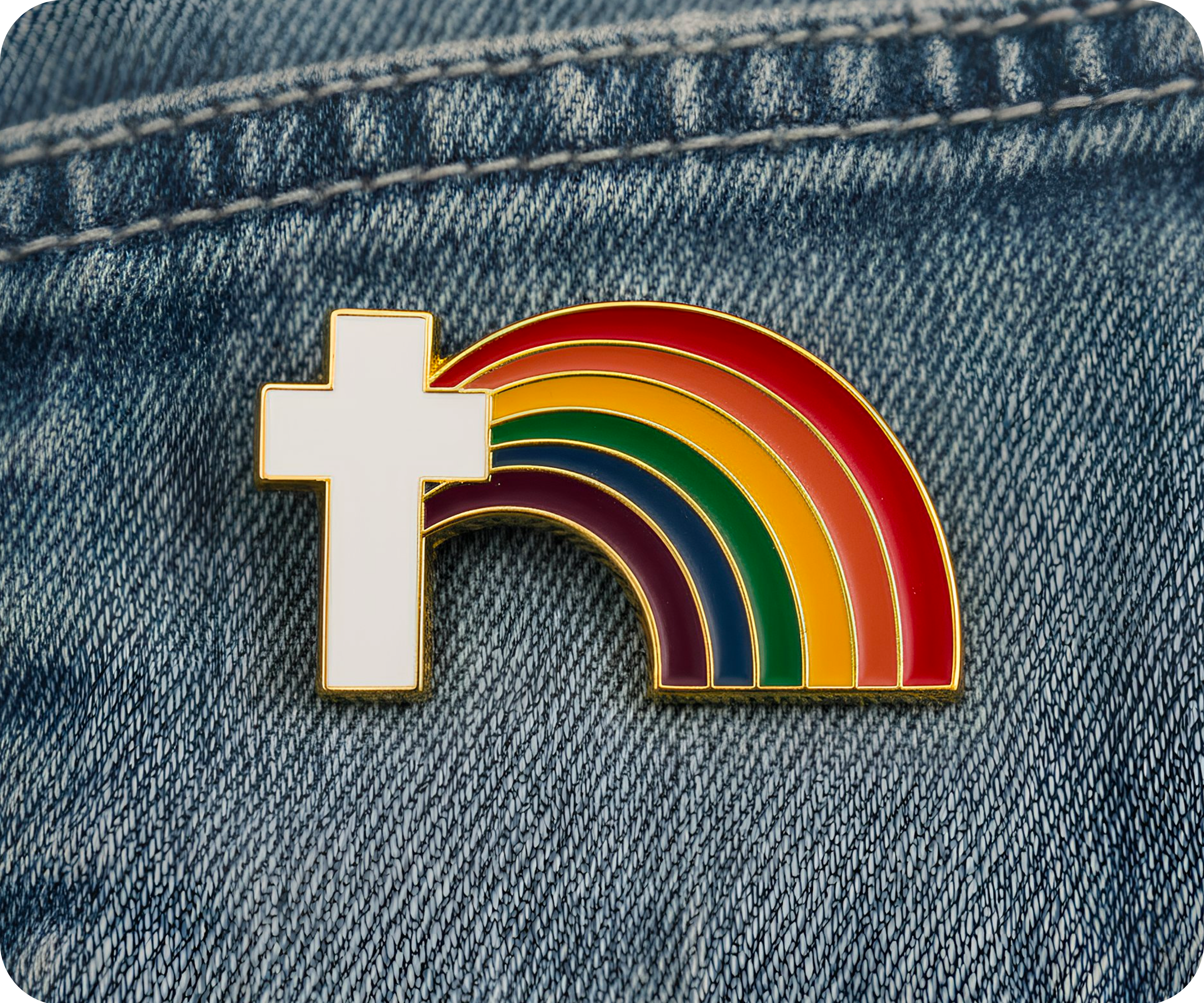 Pin con cruz cristiana de arcoíris