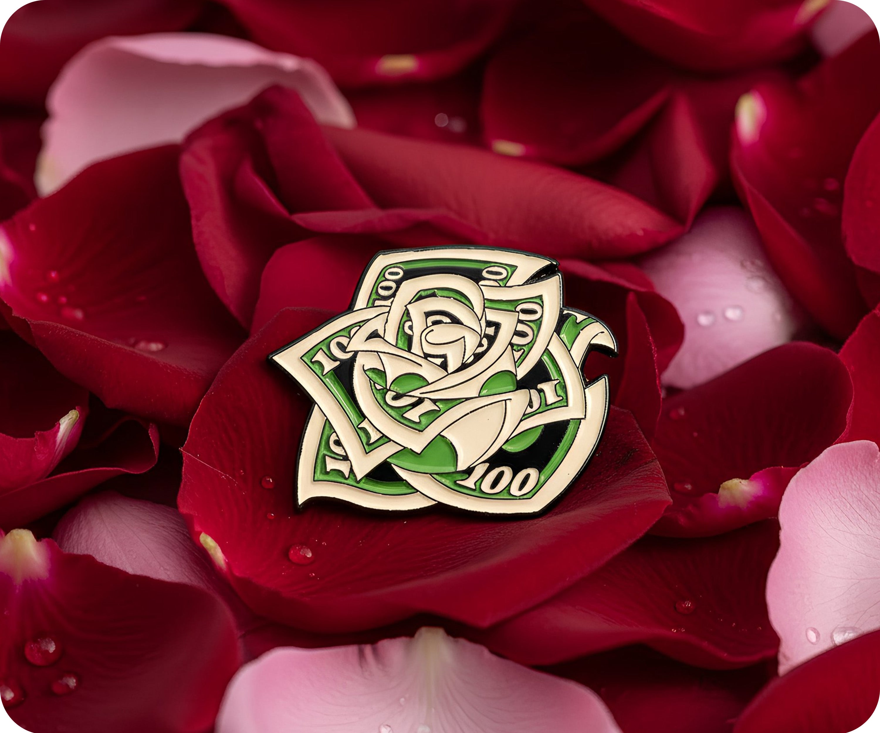 $100 Dollar Rose Flower Pin Badge