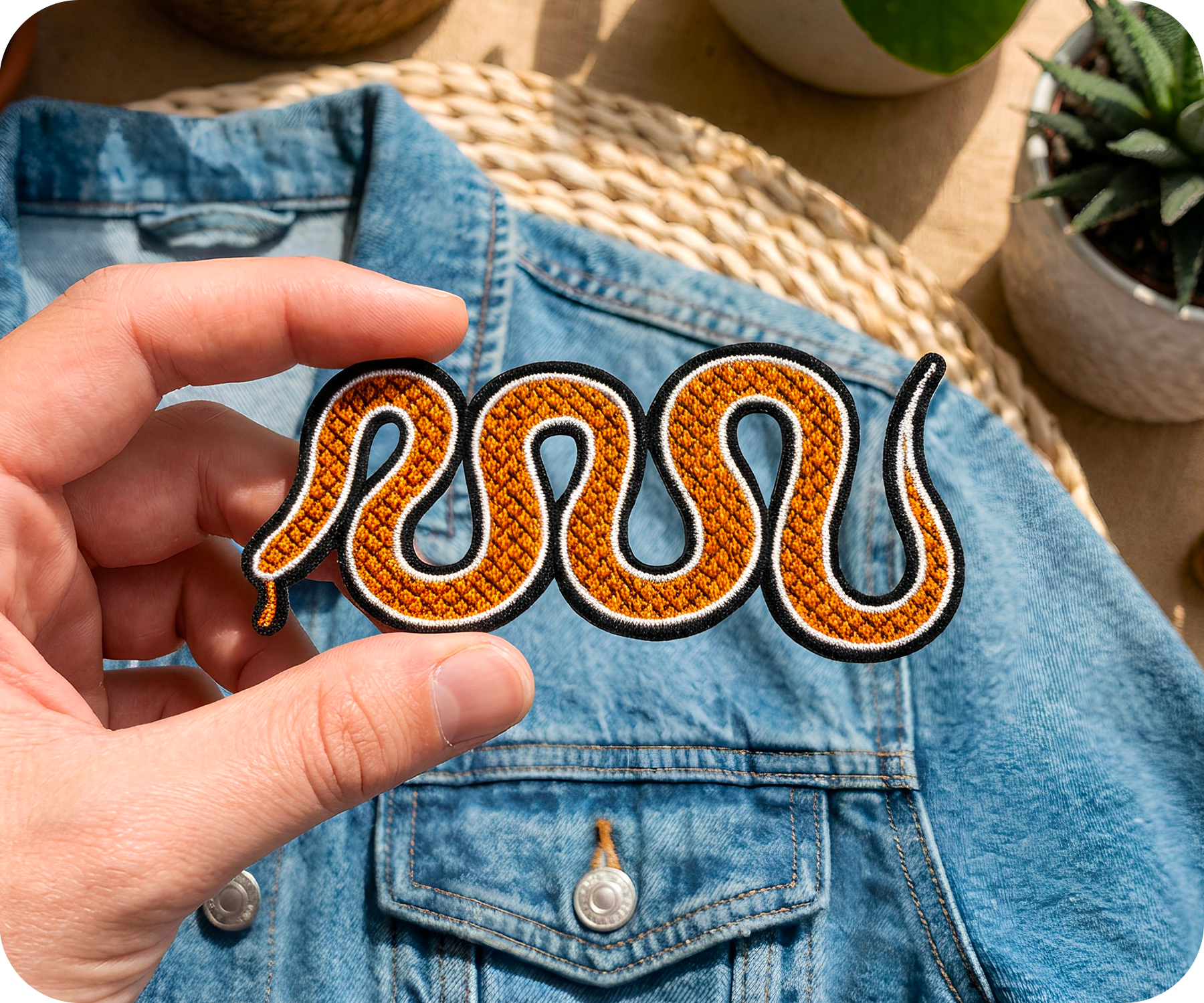 Yellow & Orange Slithering Snake Iron On Patch (10 x 4cm)