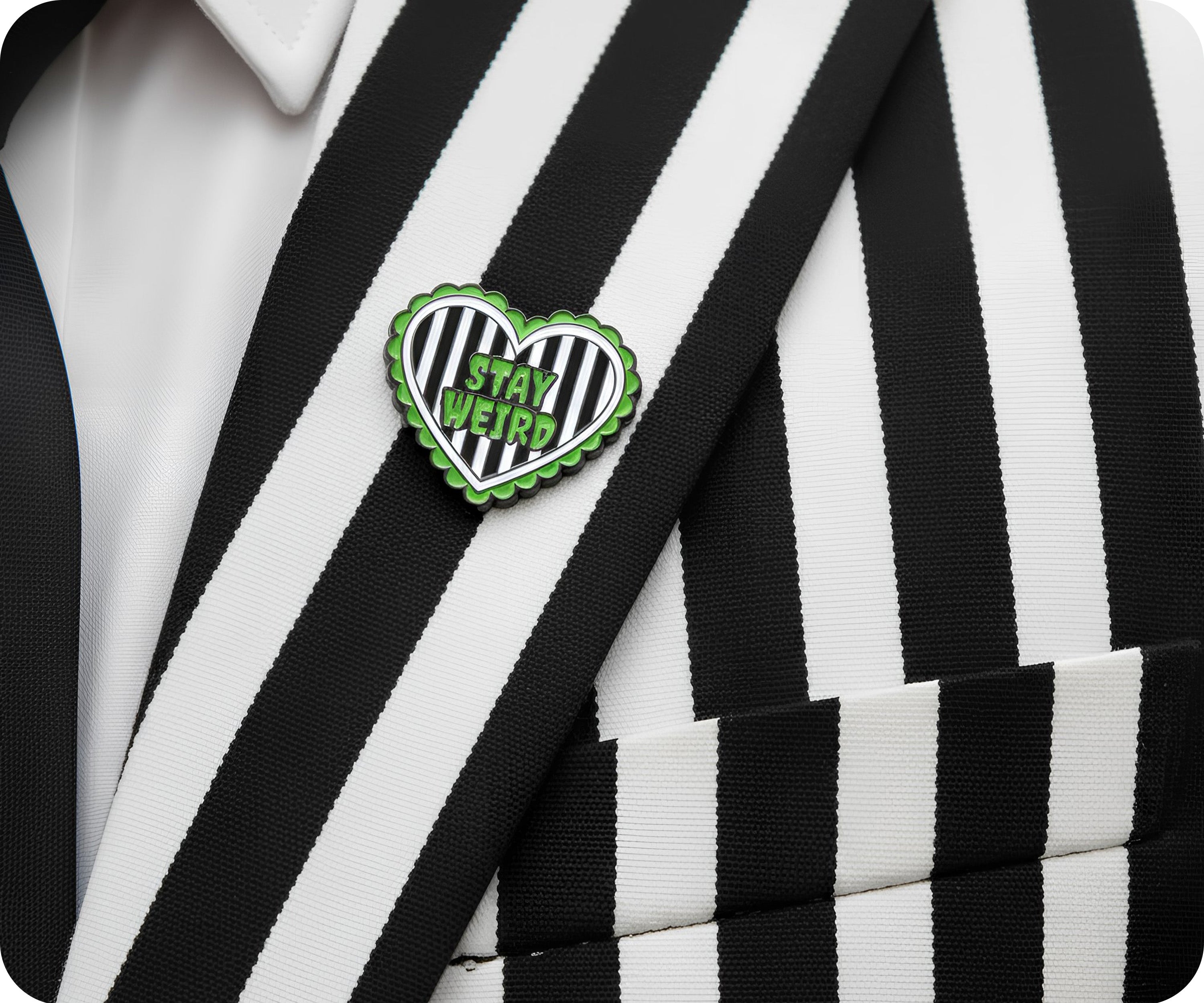 Stay Weird Black & Green Horror Pin Badge