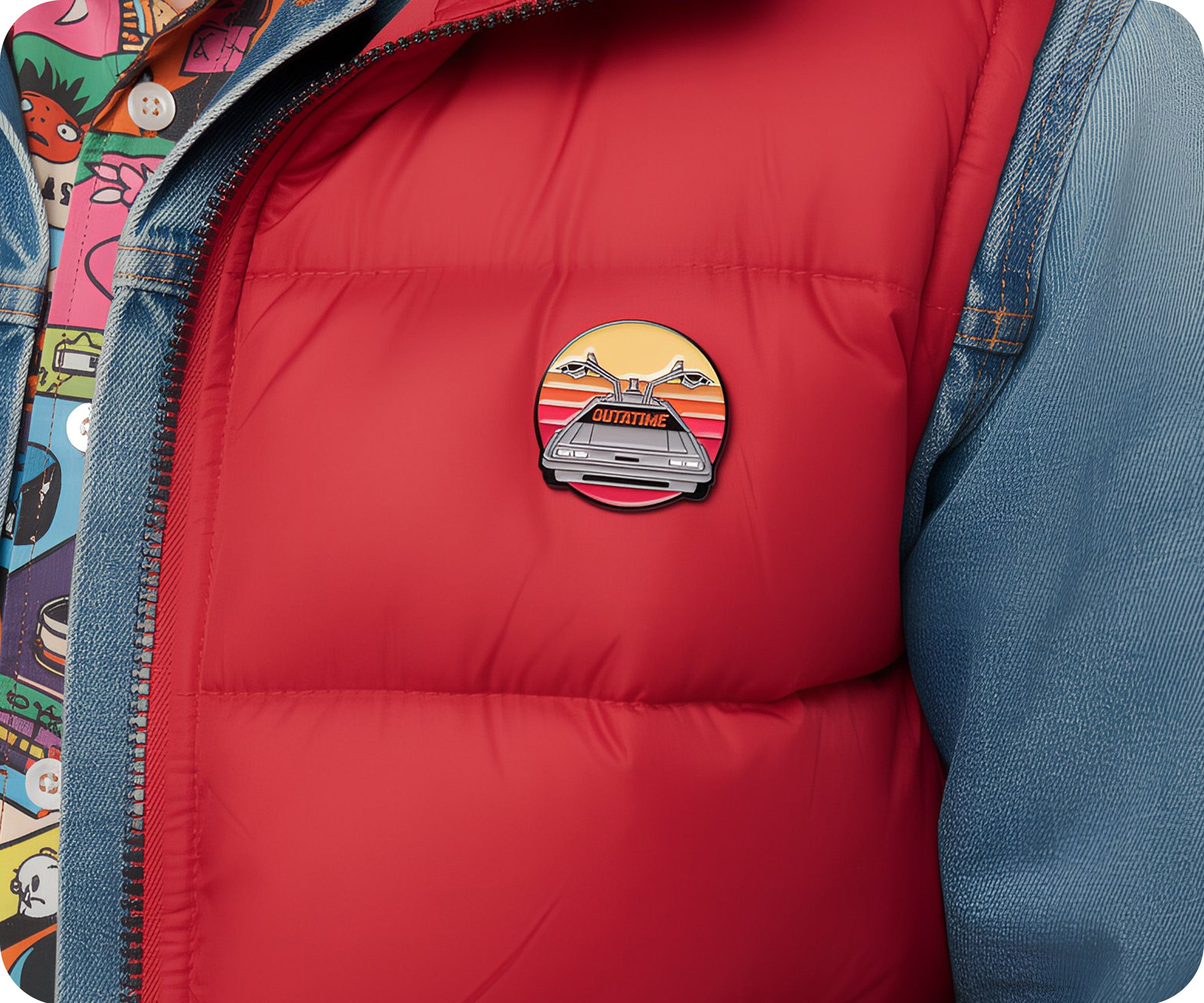 OUTATIME Sunset Round Pin Badge