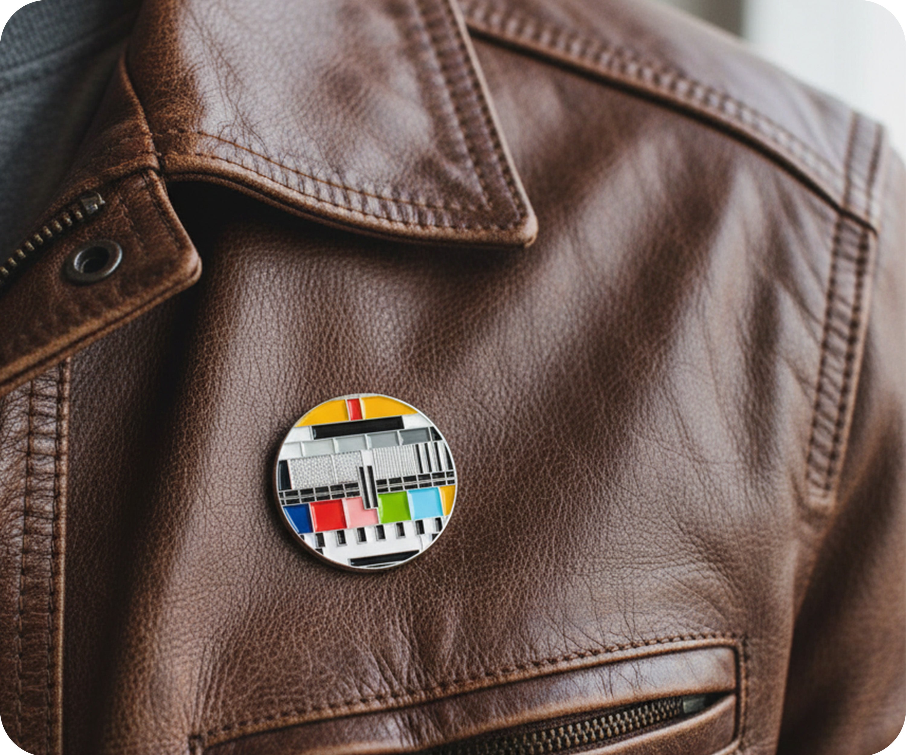 Round Vintage CRT TV Broadcast Colour Bars Pin Badge