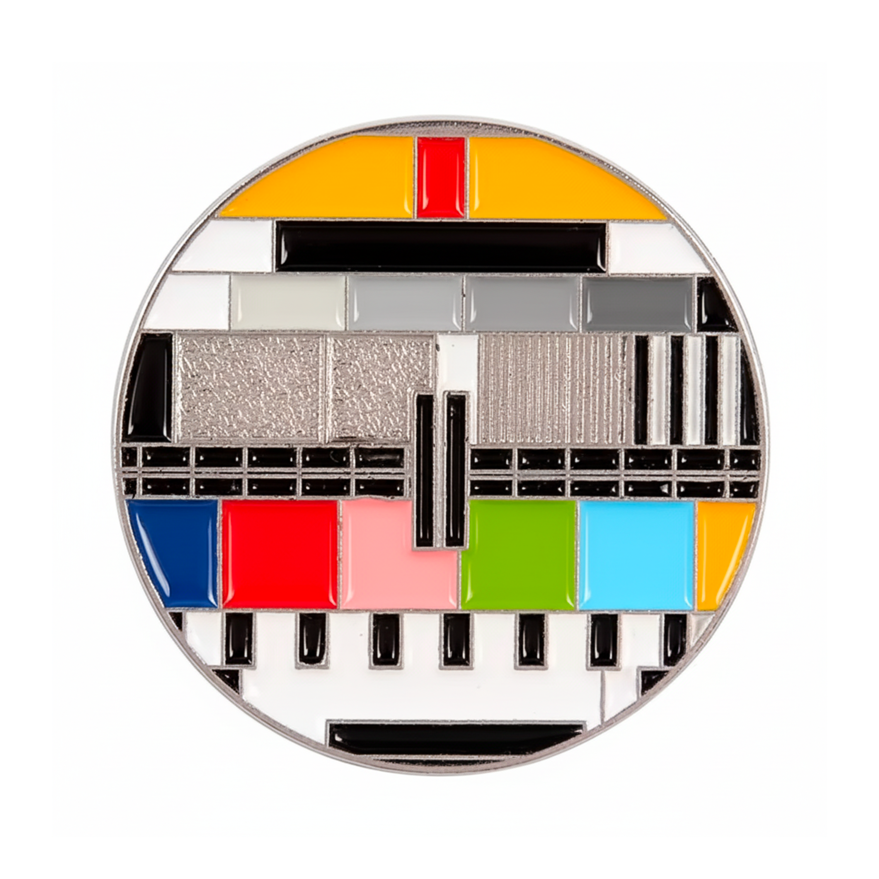 Round Vintage CRT TV Broadcast Colour Bars Pin Badge