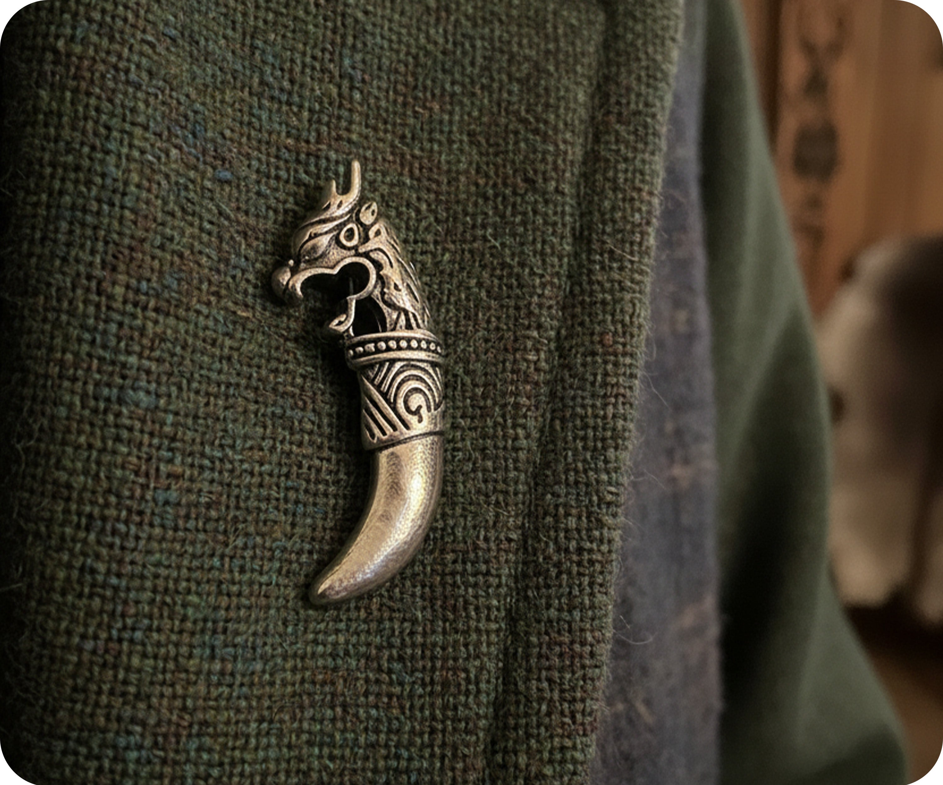 Nordic Viking Dragon Tooth Rune Pin Badge