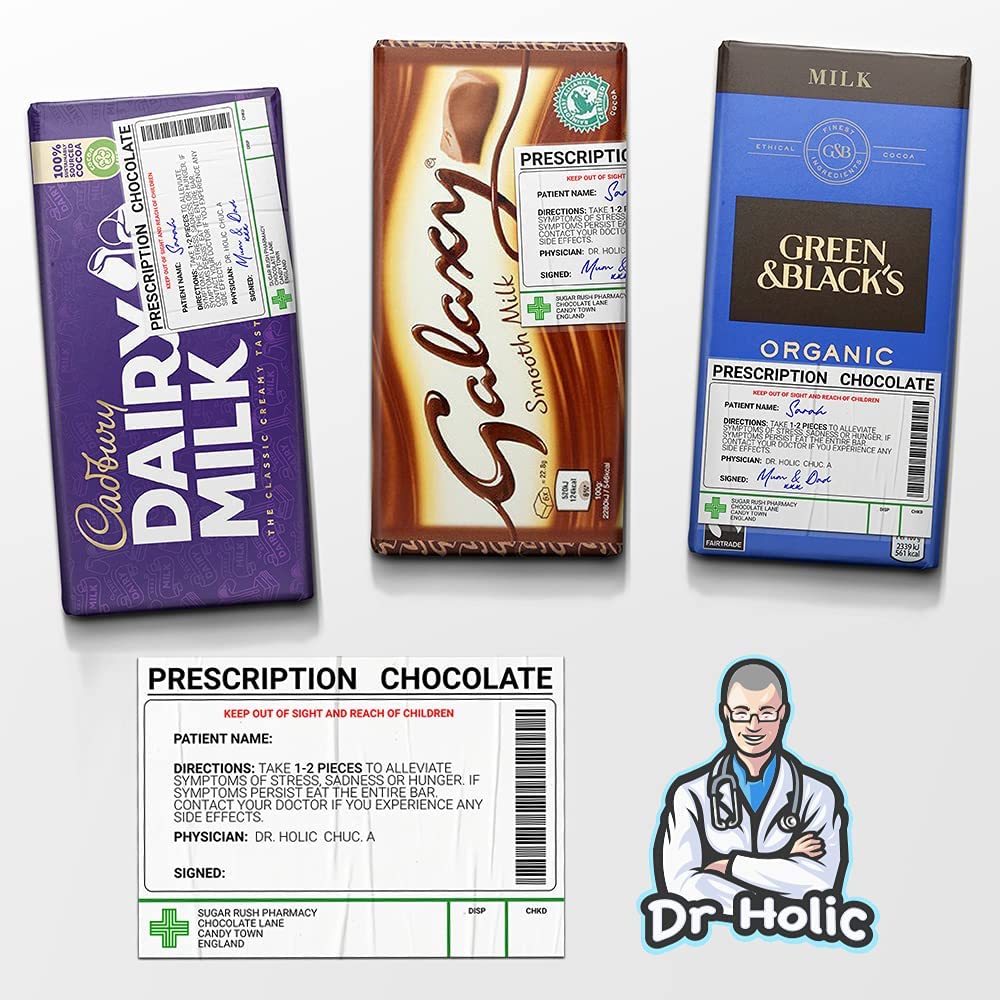 5 X Prescription Chocolate Label Gift Funny Prank Sticker