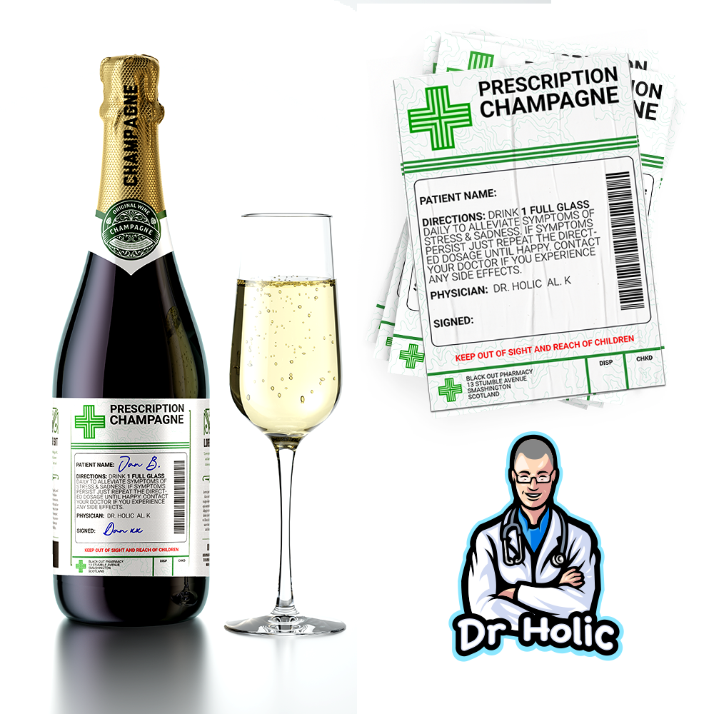 Champagne Prescription Medical Alcohol Bottle Gift Funny Drinks Sticker
