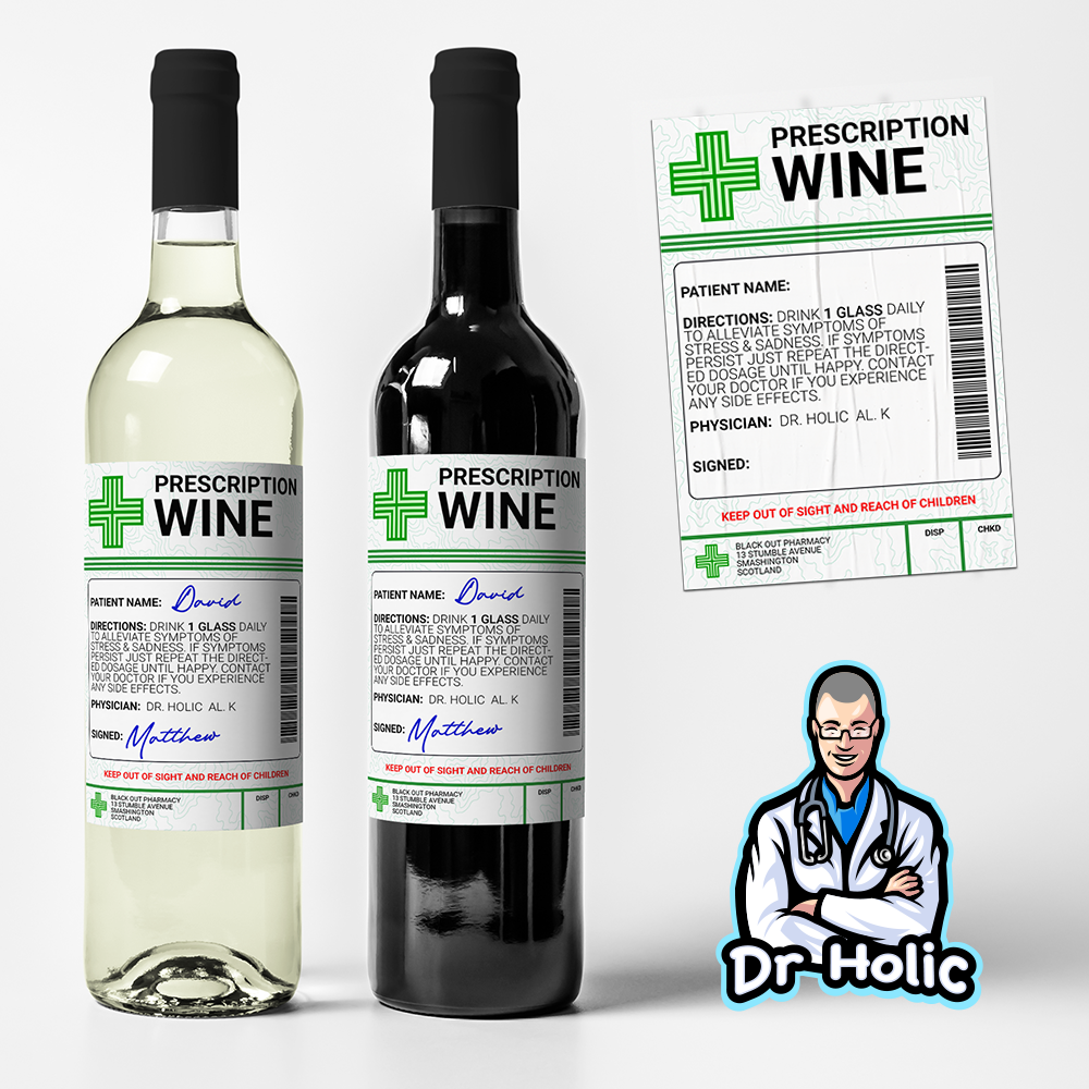 6 X Wine Prescription Medical Alcohol Bottle Gift Funny Drinks Sticker 