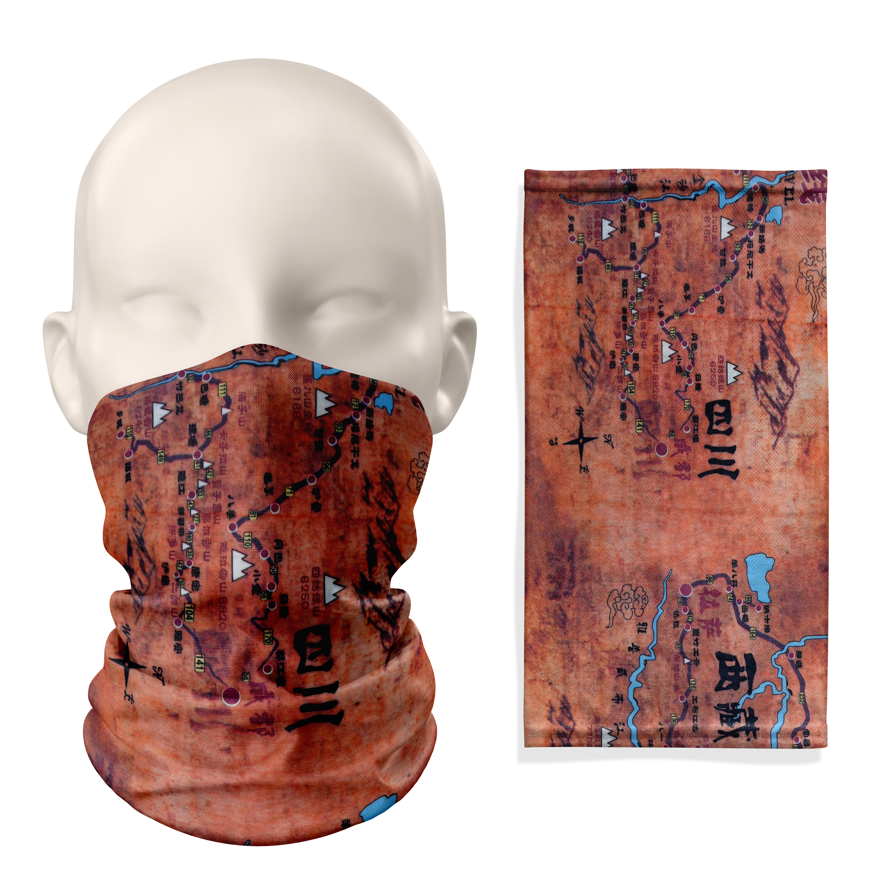 Sichuan–Tibet Trail Map Snood– Breathable Mask Neck Gaiter Face Covering