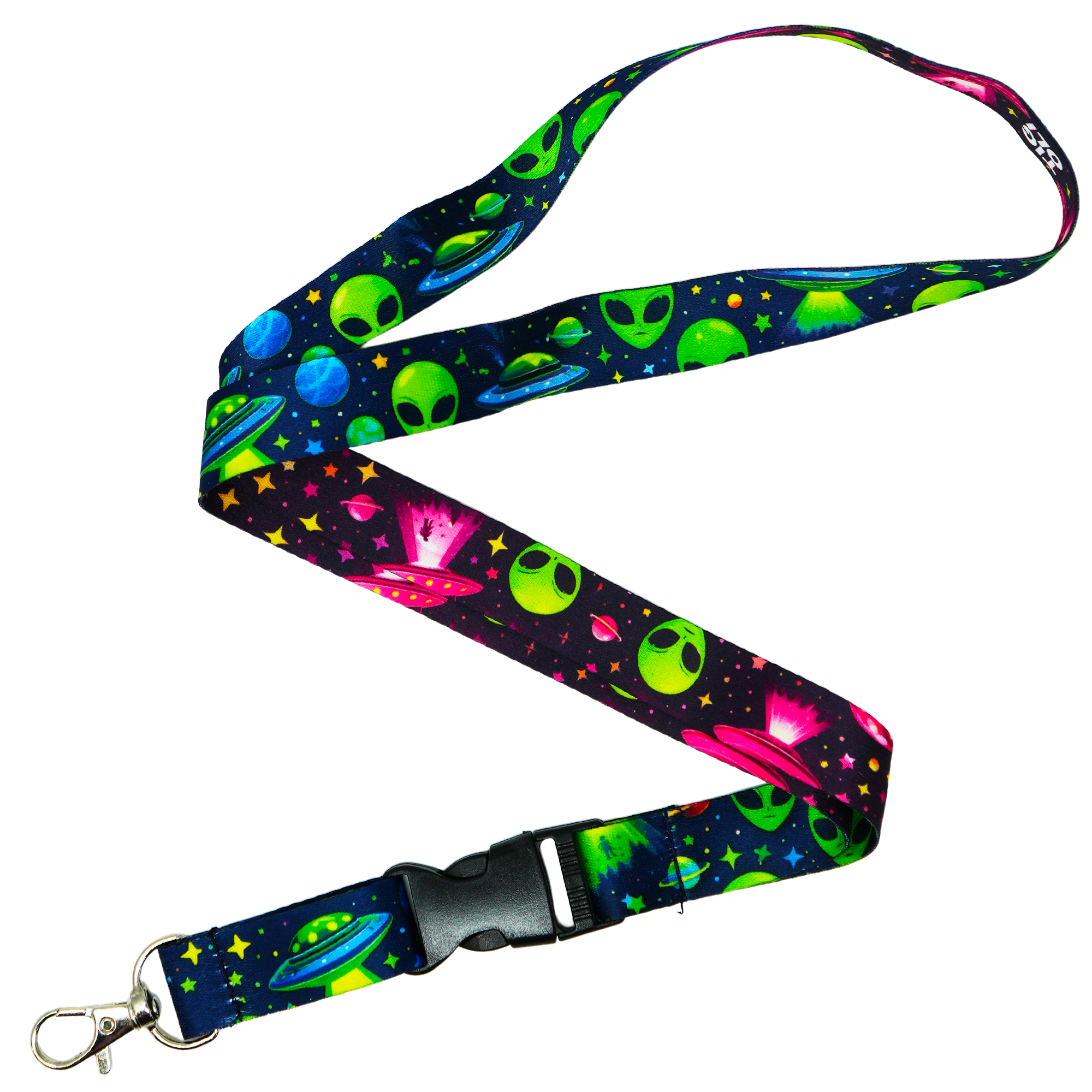 Alien Space UFO Galaxy Neon Planets Sci-Fi Lanyard Main image