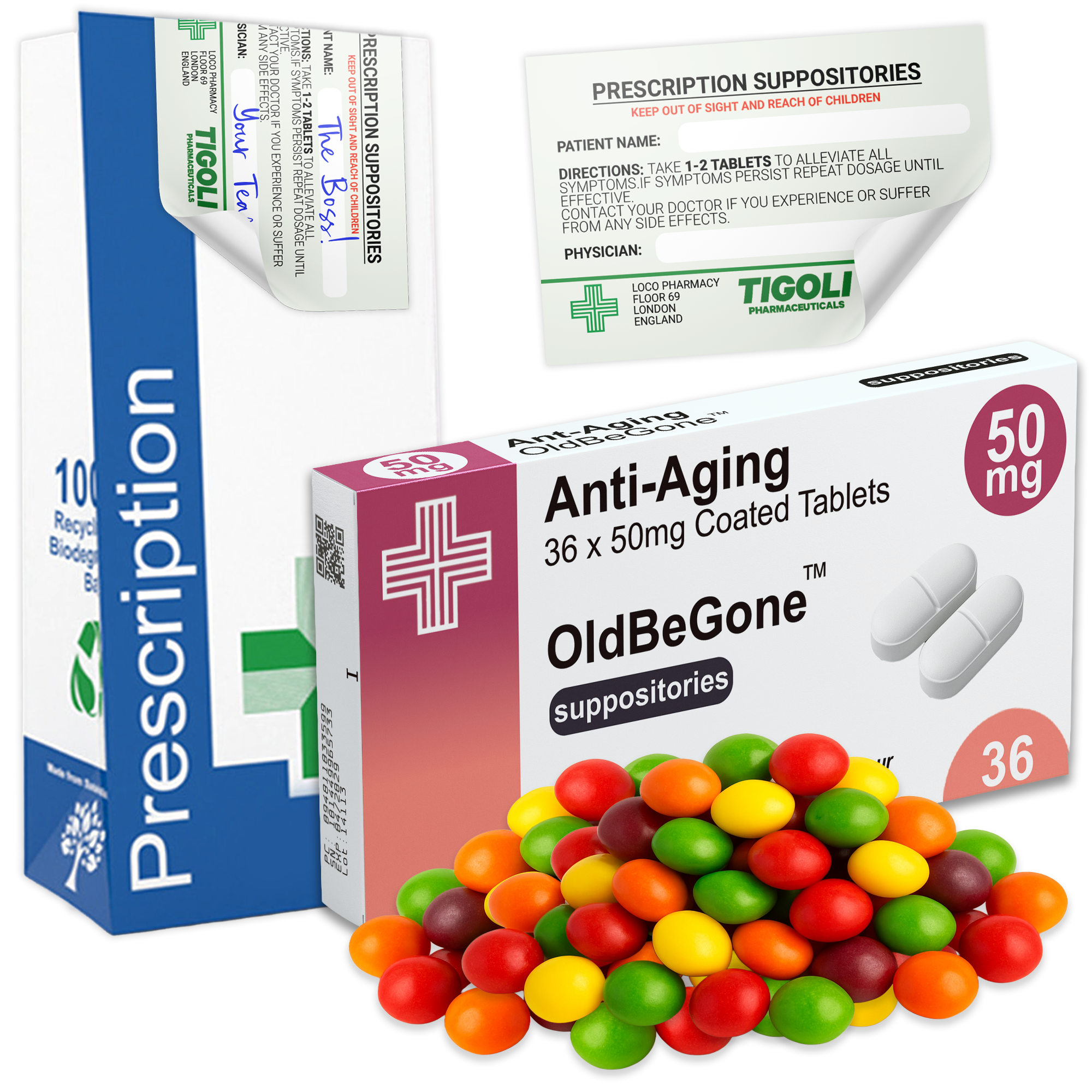 Caramelos de broma con receta médica anti-coños, 36 g | Veganos y vegetarianos