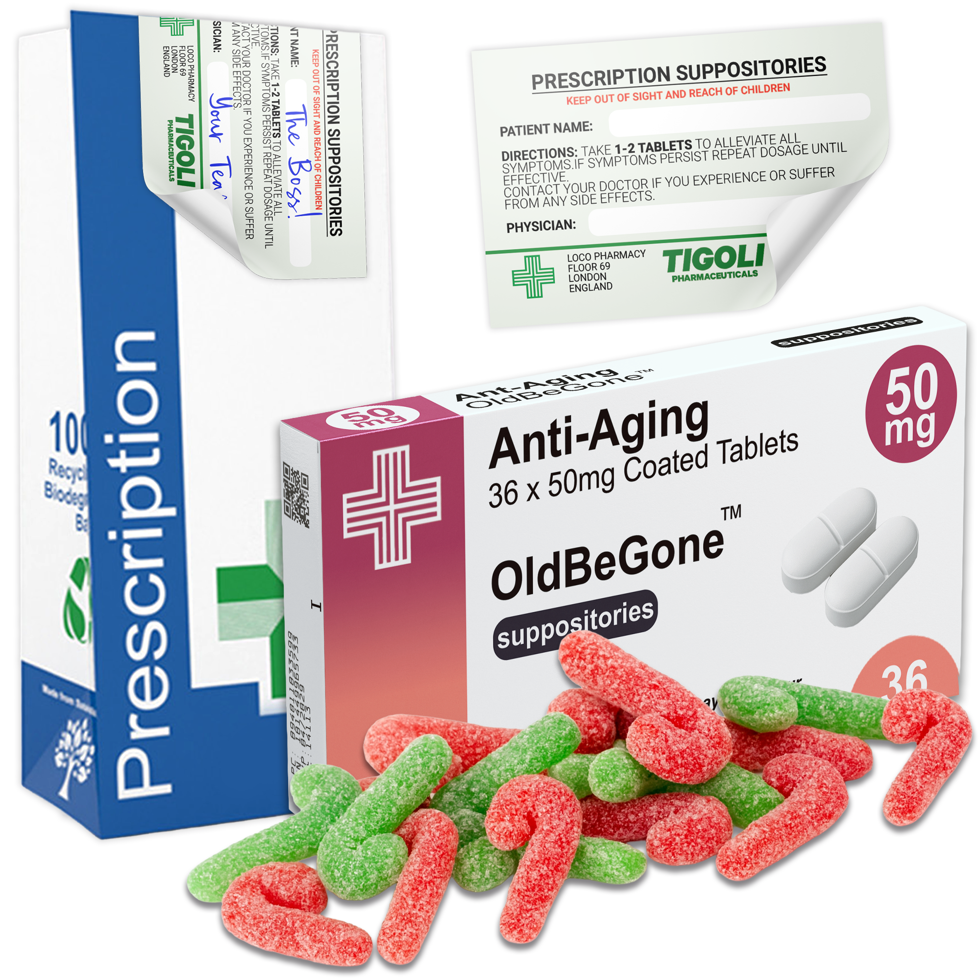 Caramelos de broma con receta médica anti-coños, 36 g | Veganos y vegetarianos