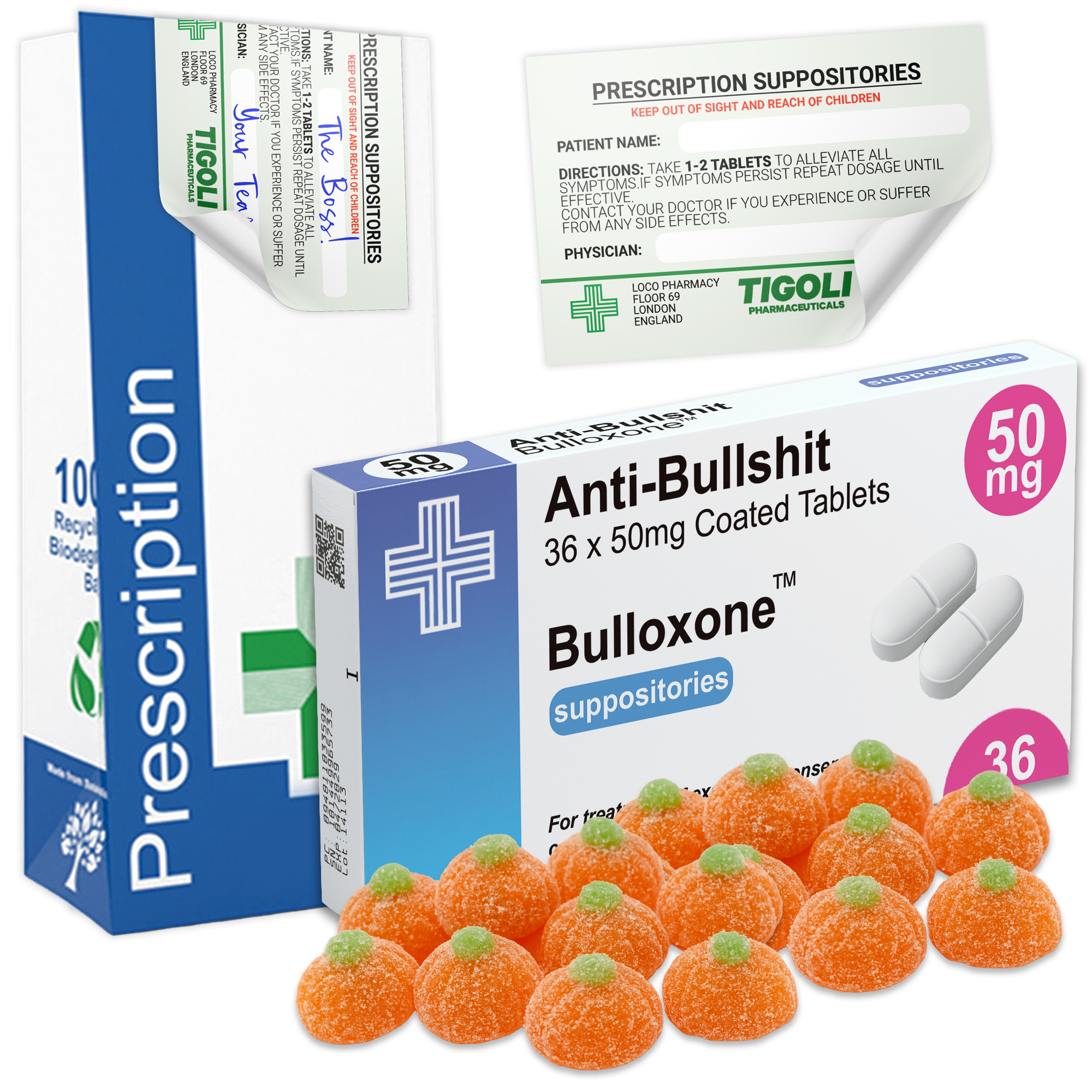 Caramelos de broma con receta médica anti-coños, 36 g | Veganos y vegetarianos