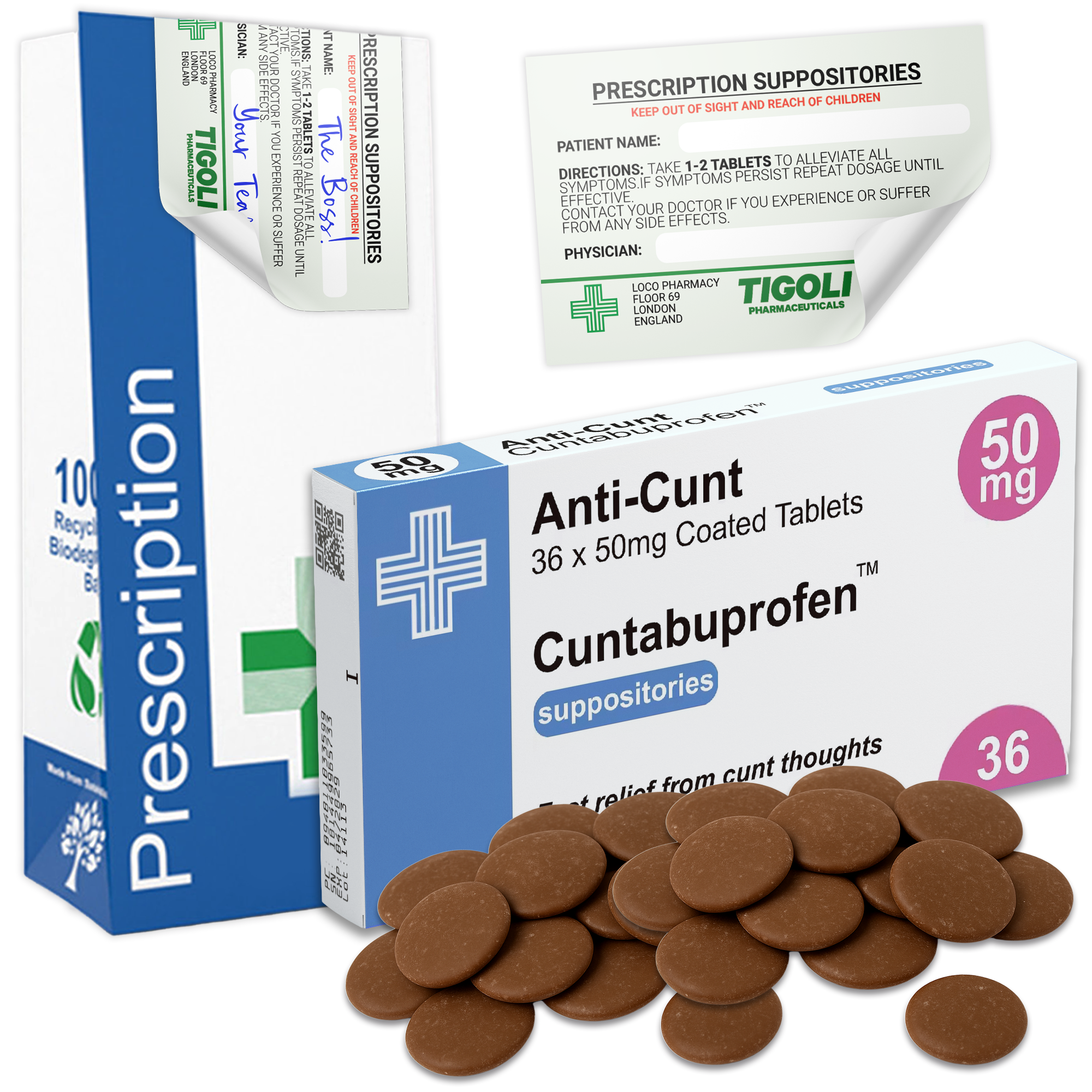 Caramelos de broma con receta médica anti-coños, 36 g | Veganos y vegetarianos