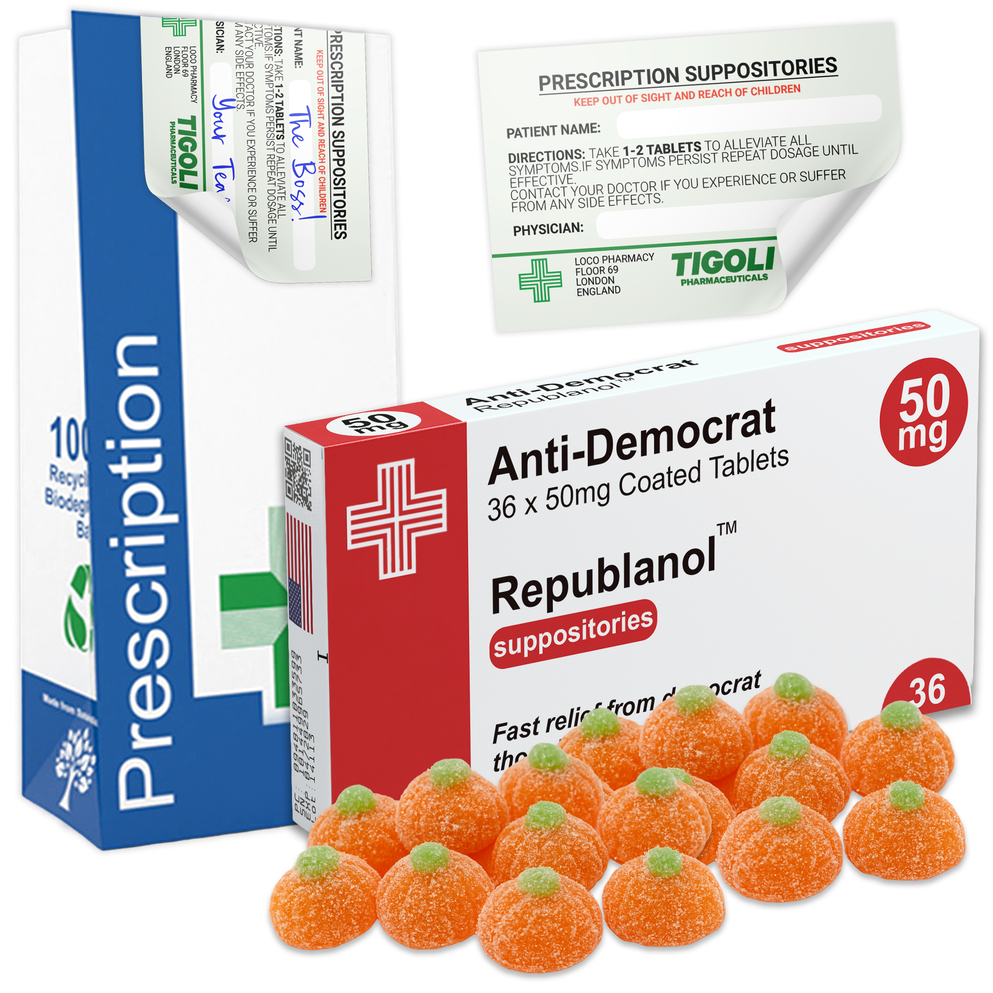 Caramelos de broma con receta médica anti-coños, 36 g | Veganos y vegetarianos