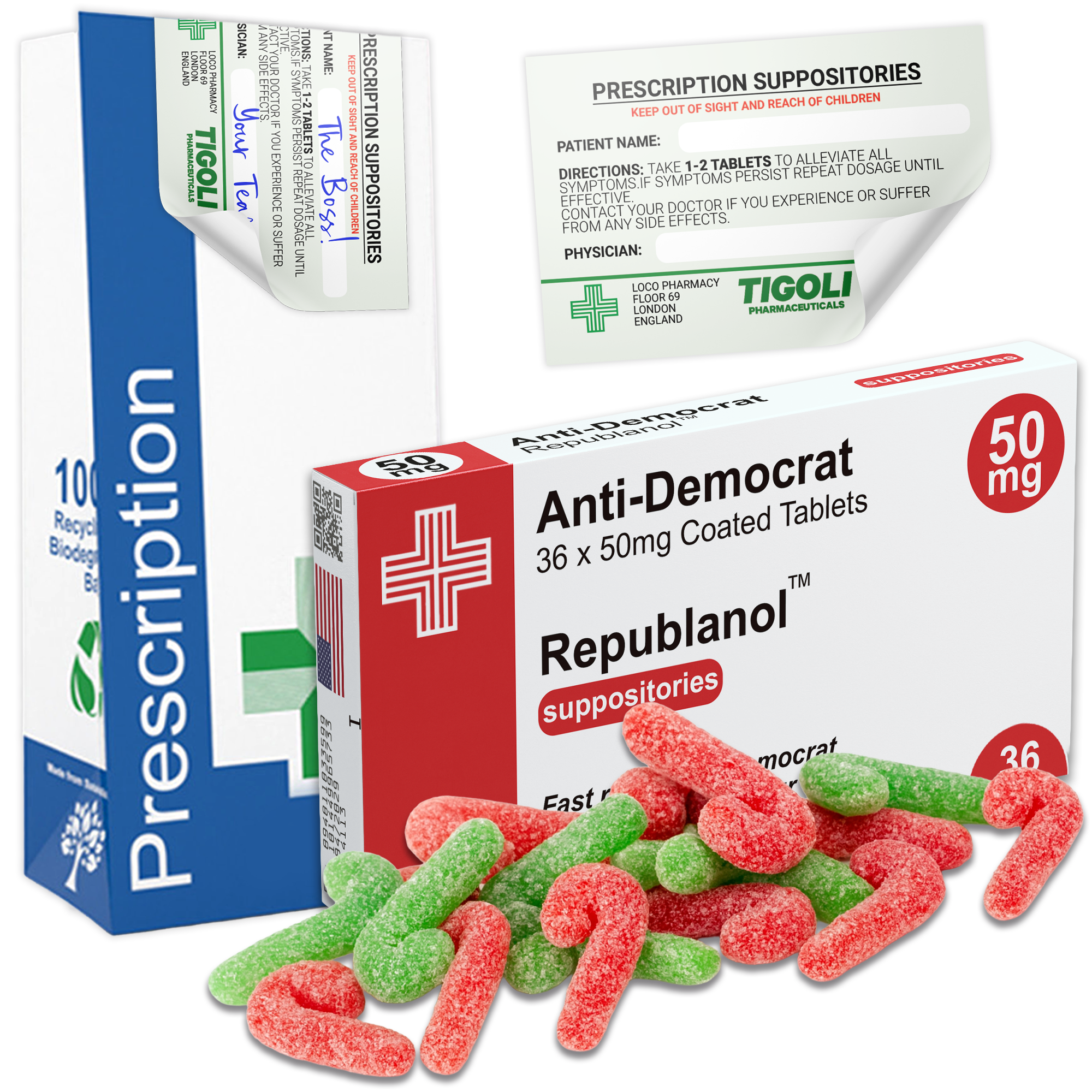 Caramelos de broma con receta médica anti-coños, 36 g | Veganos y vegetarianos