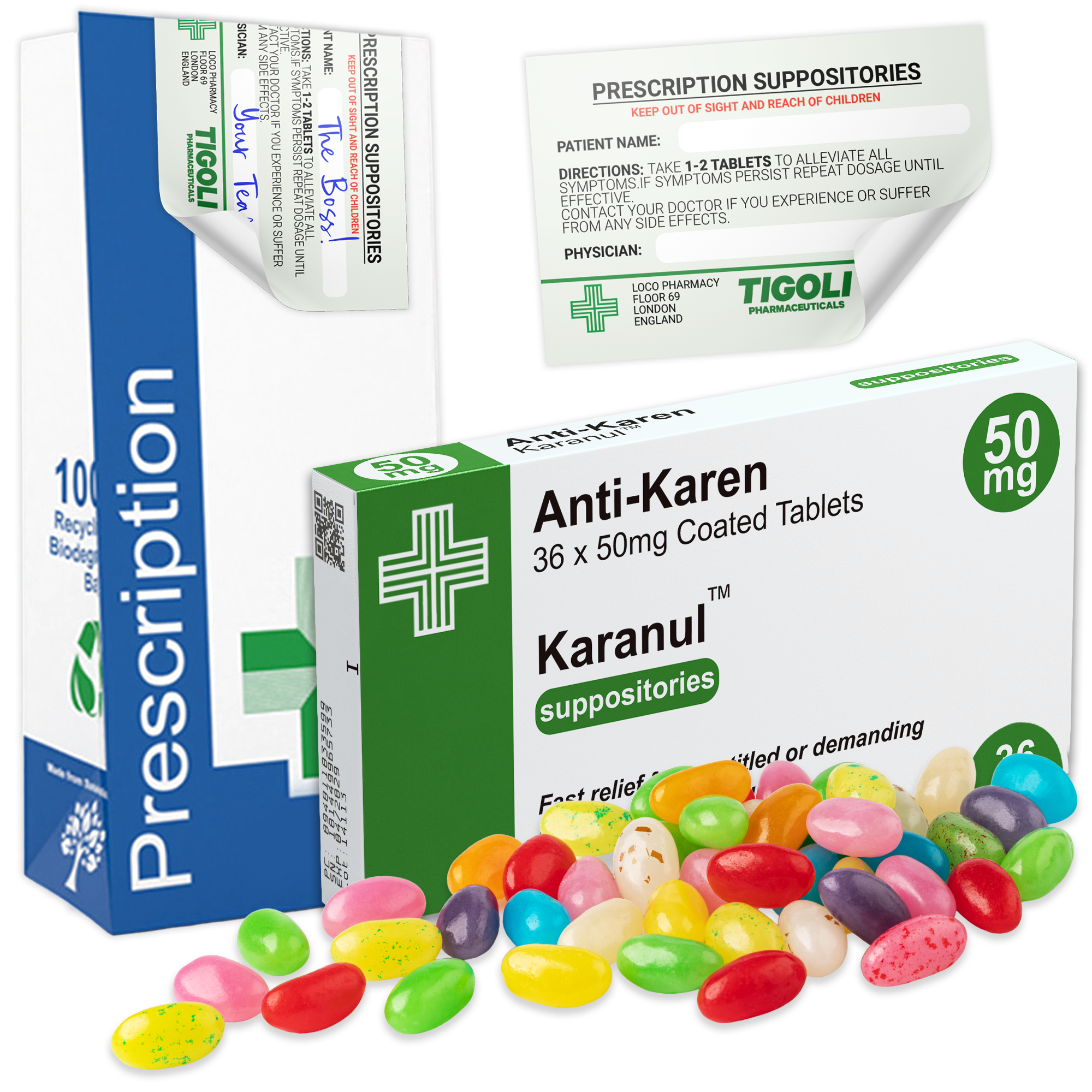 Caramelos de broma con receta médica anti-coños, 36 g | Veganos y vegetarianos