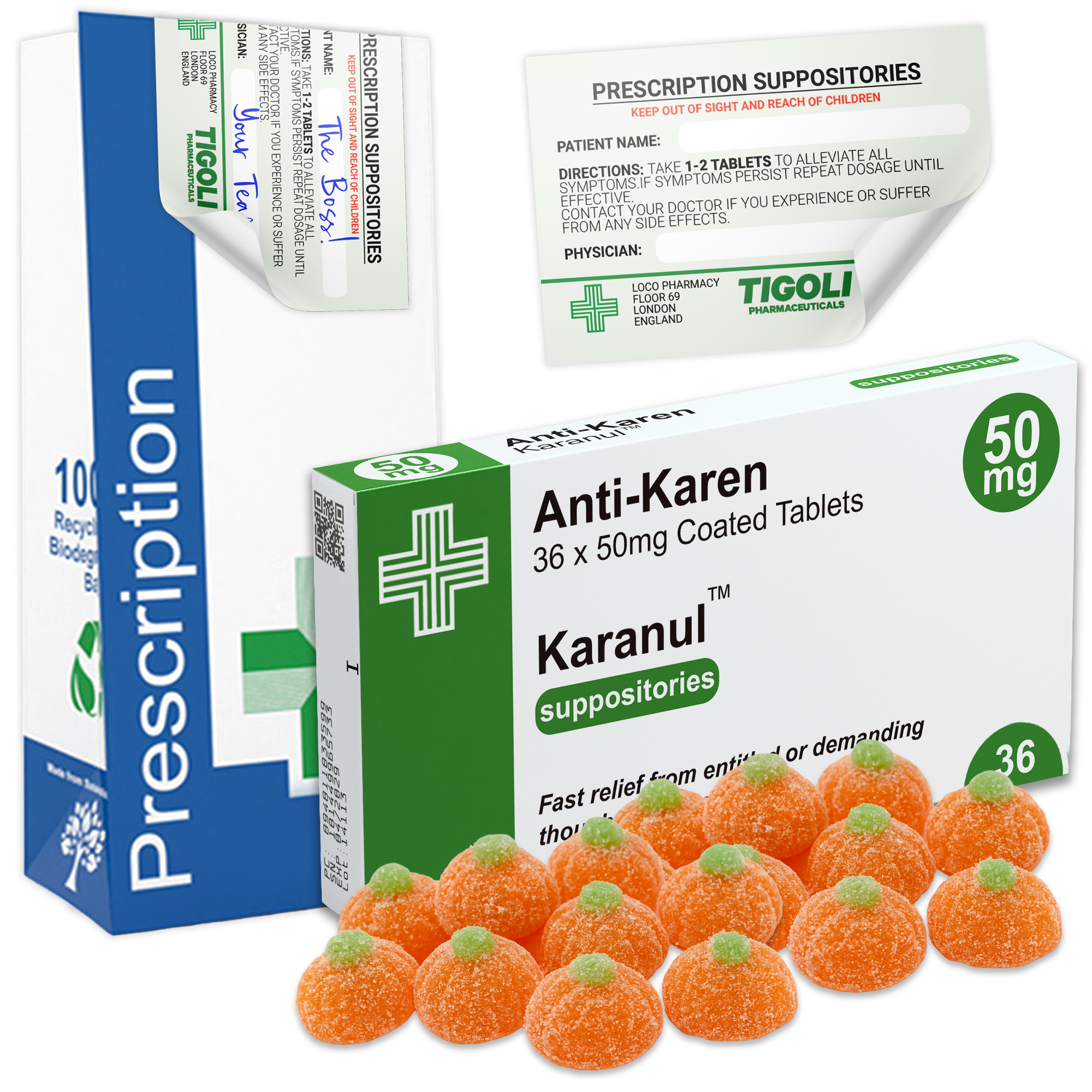 Caramelos de broma con receta médica anti-coños, 36 g | Veganos y vegetarianos