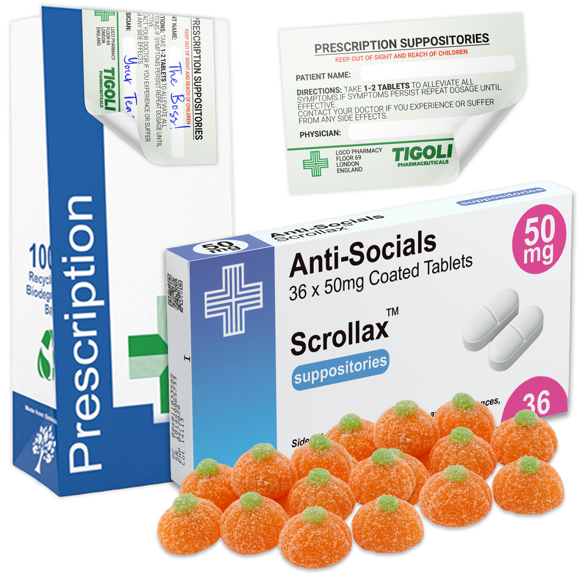 Caramelos de broma con receta médica anti-coños, 36 g | Veganos y vegetarianos