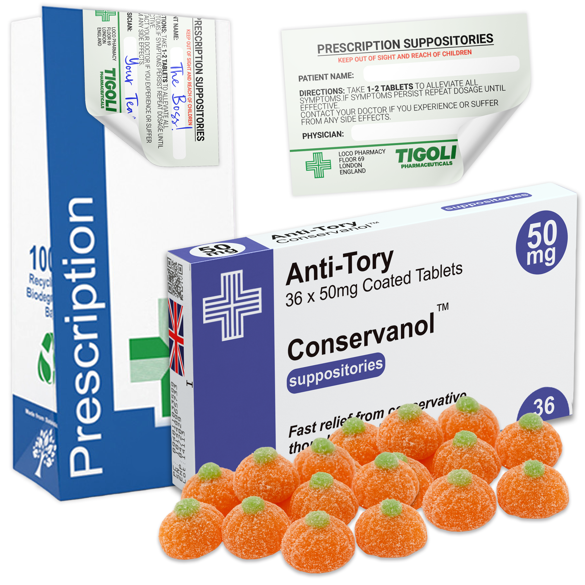 Caramelos de broma con receta médica anti-coños, 36 g | Veganos y vegetarianos